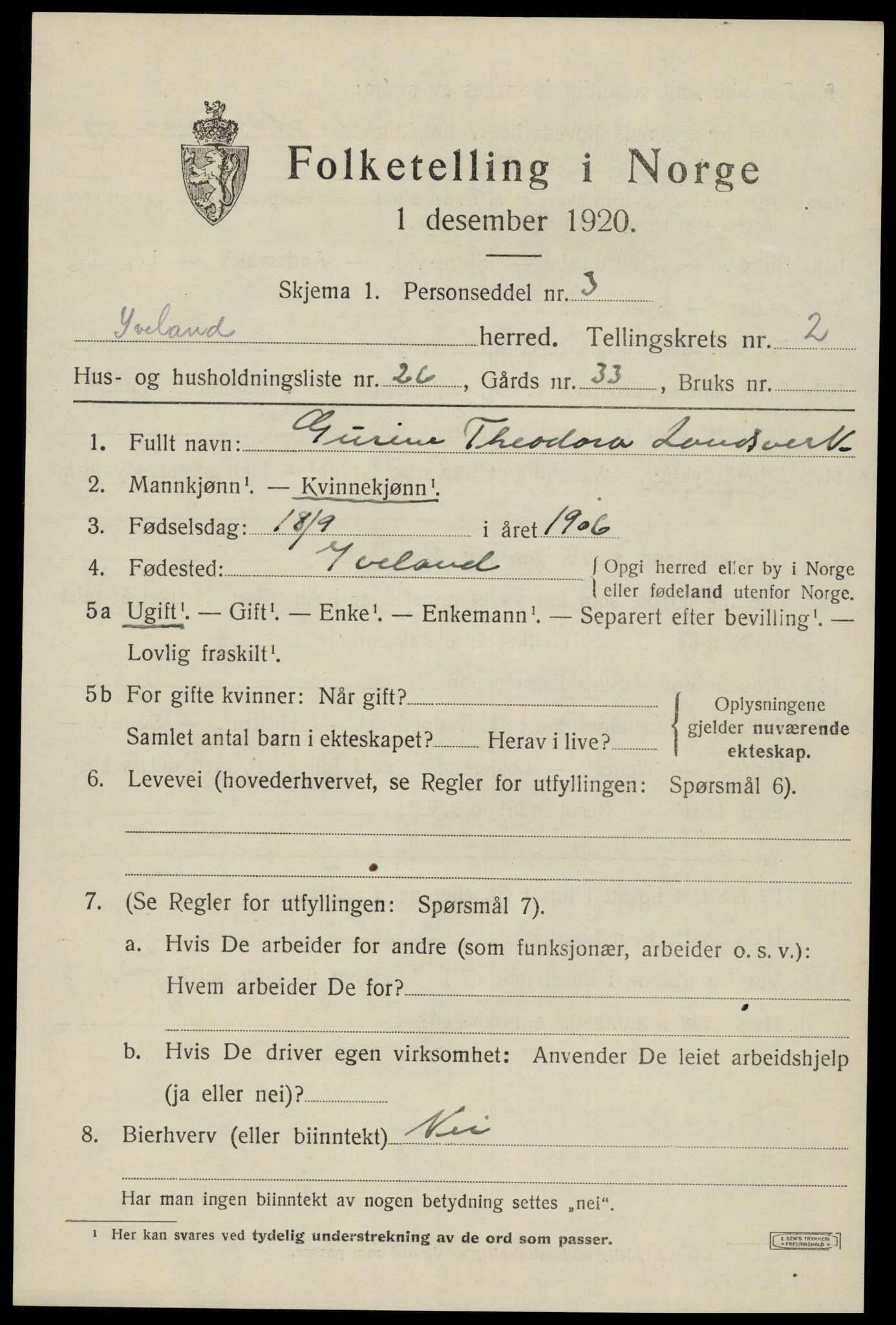 SAK, 1920 census for Iveland, 1920, p. 929