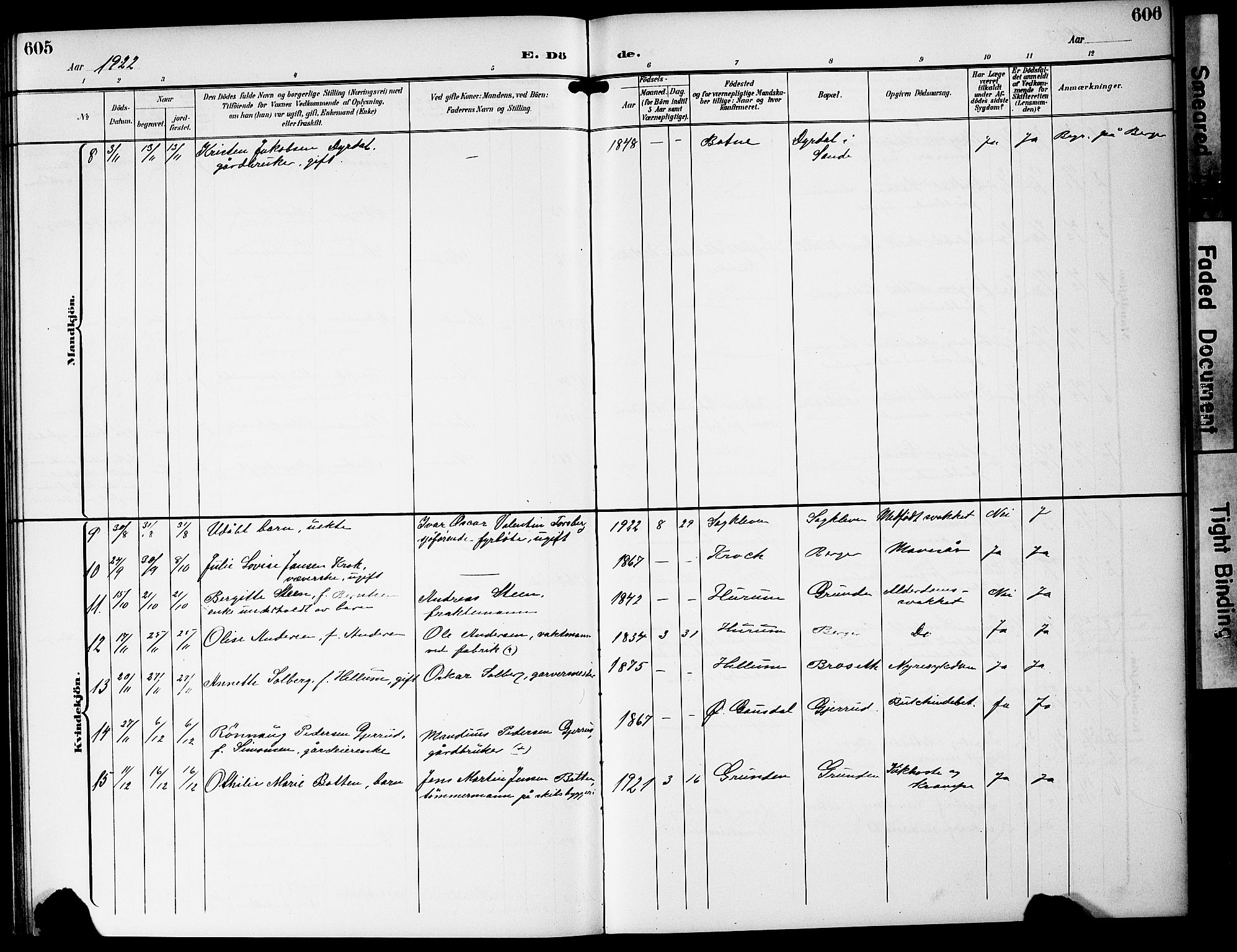 Strømm kirkebøker, AV/SAKO-A-322/G/Ga/L0004: Parish register (copy) no. I 4, 1897-1927, p. 605-606