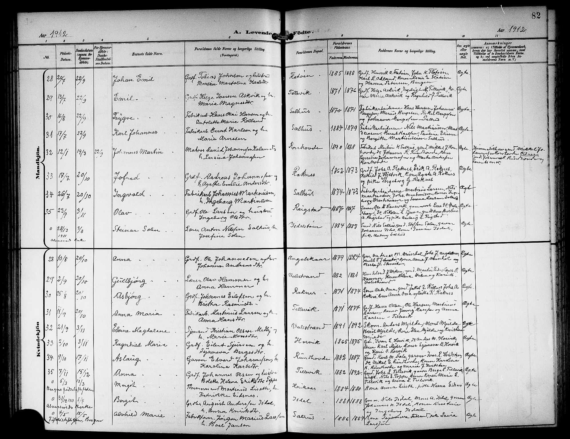 Hamre sokneprestembete, SAB/A-75501/H/Ha/Hab: Parish register (copy) no. B 4, 1898-1919, p. 82