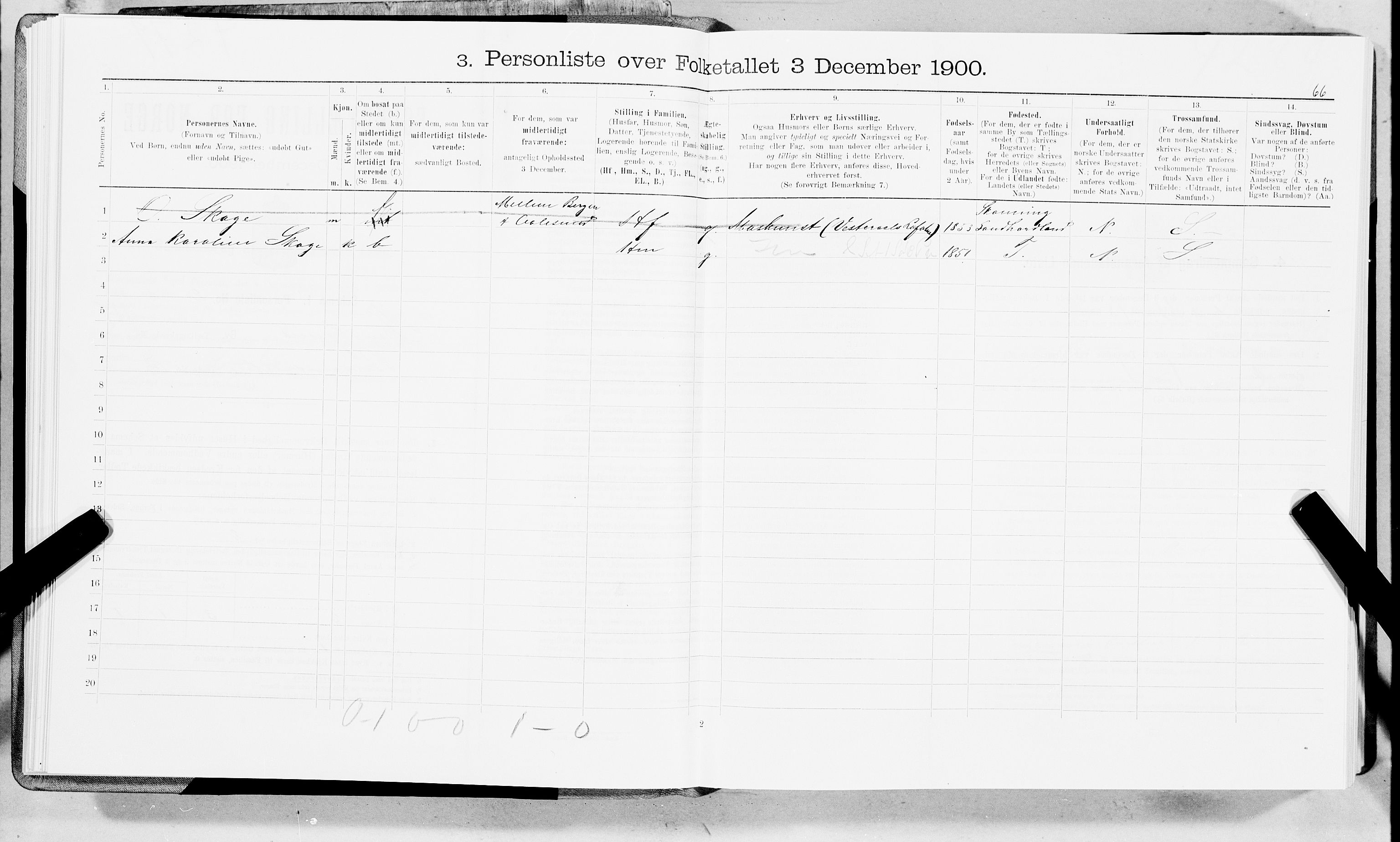 SAT, 1900 census for Trondheim, 1900, p. 2605