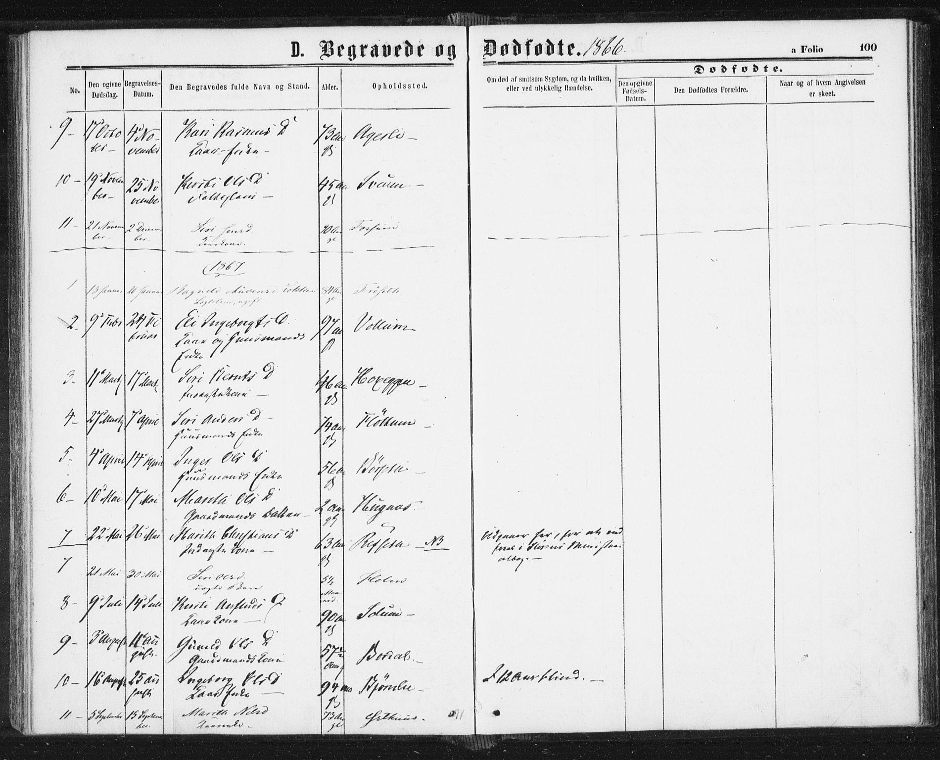 Ministerialprotokoller, klokkerbøker og fødselsregistre - Sør-Trøndelag, SAT/A-1456/689/L1039: Parish register (official) no. 689A04, 1865-1878, p. 100