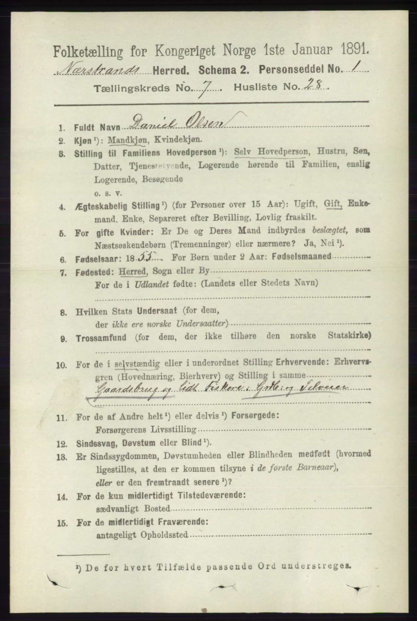 RA, 1891 census for 1139 Nedstrand, 1891, p. 1314