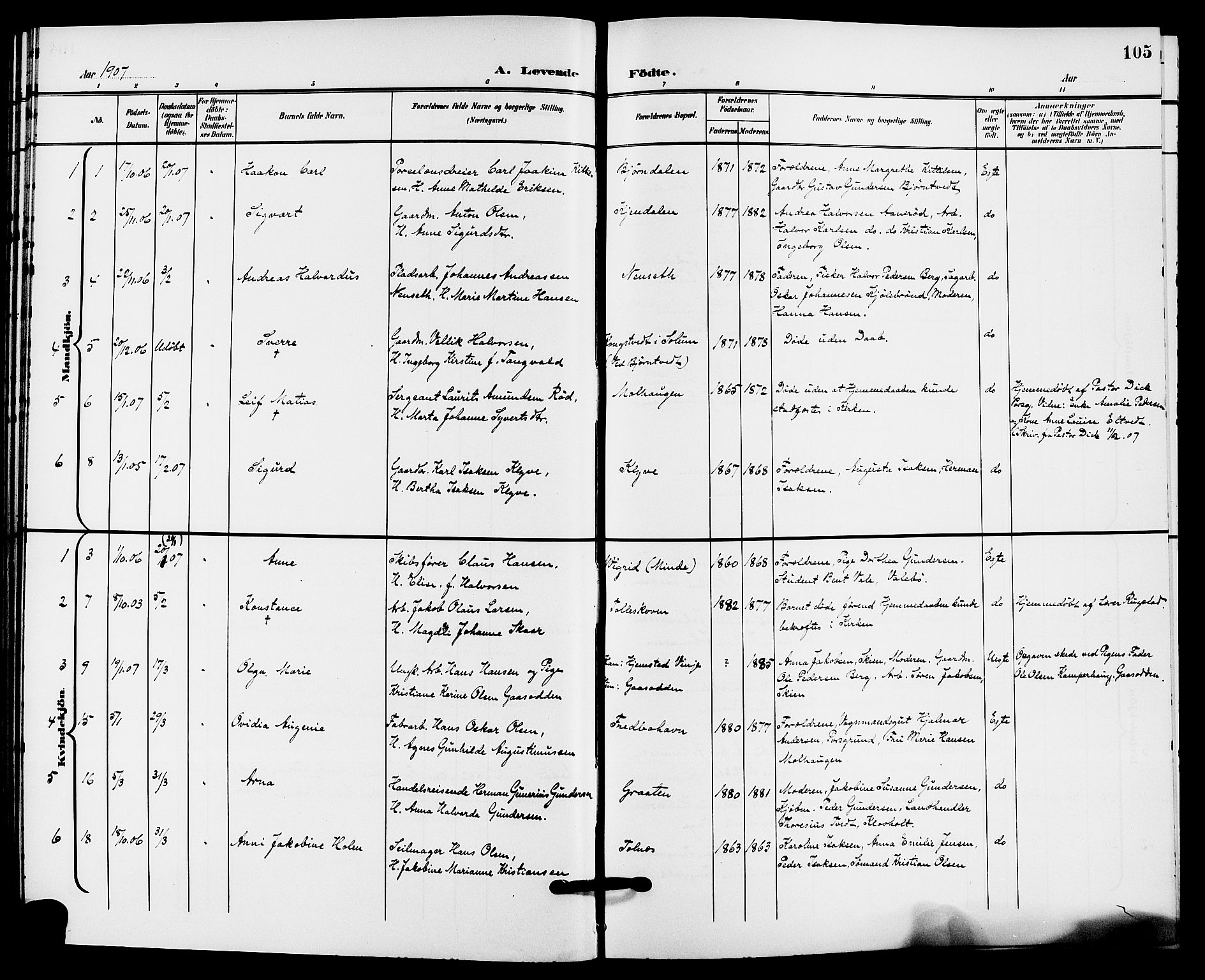 Solum kirkebøker, SAKO/A-306/G/Ga/L0008: Parish register (copy) no. I 8, 1898-1909, p. 105
