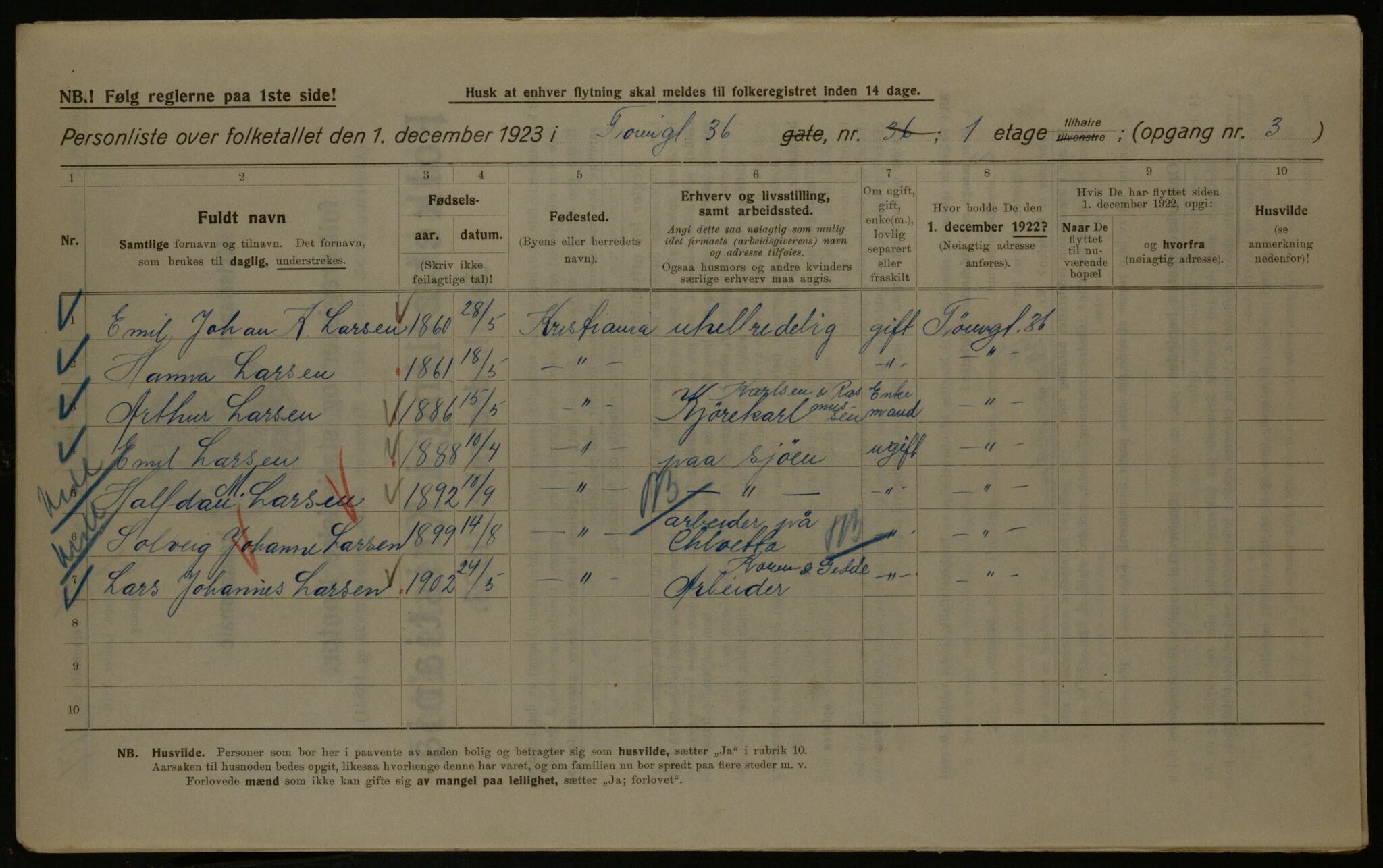 OBA, Municipal Census 1923 for Kristiania, 1923, p. 130288