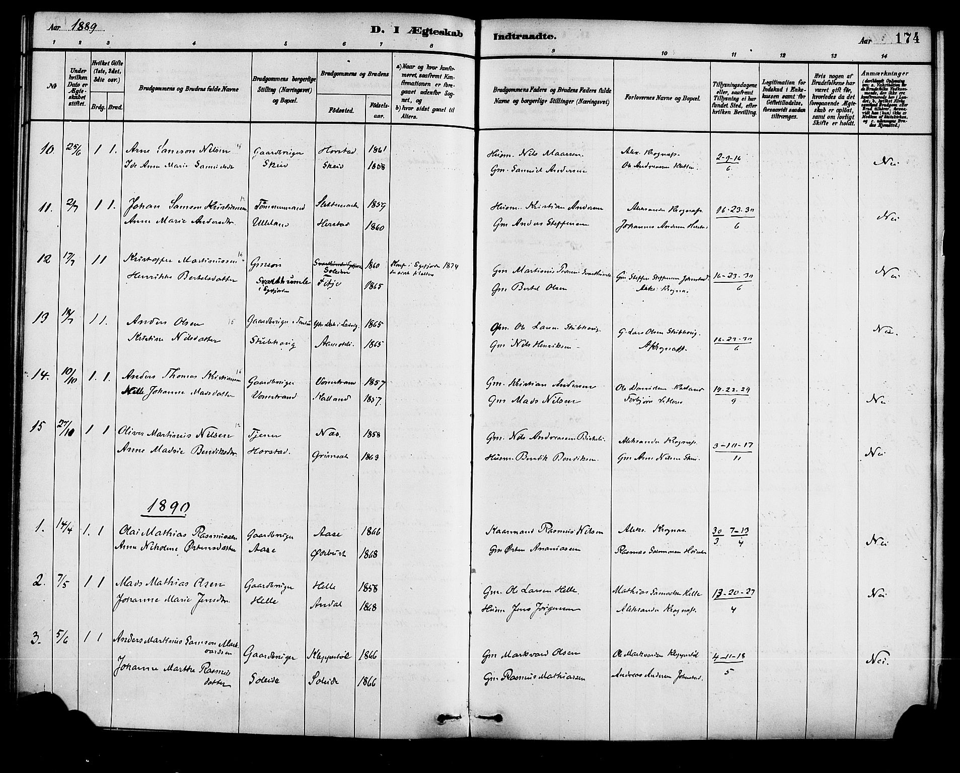 Førde sokneprestembete, AV/SAB-A-79901/H/Haa/Haad/L0001: Parish register (official) no. D 1, 1881-1898, p. 174