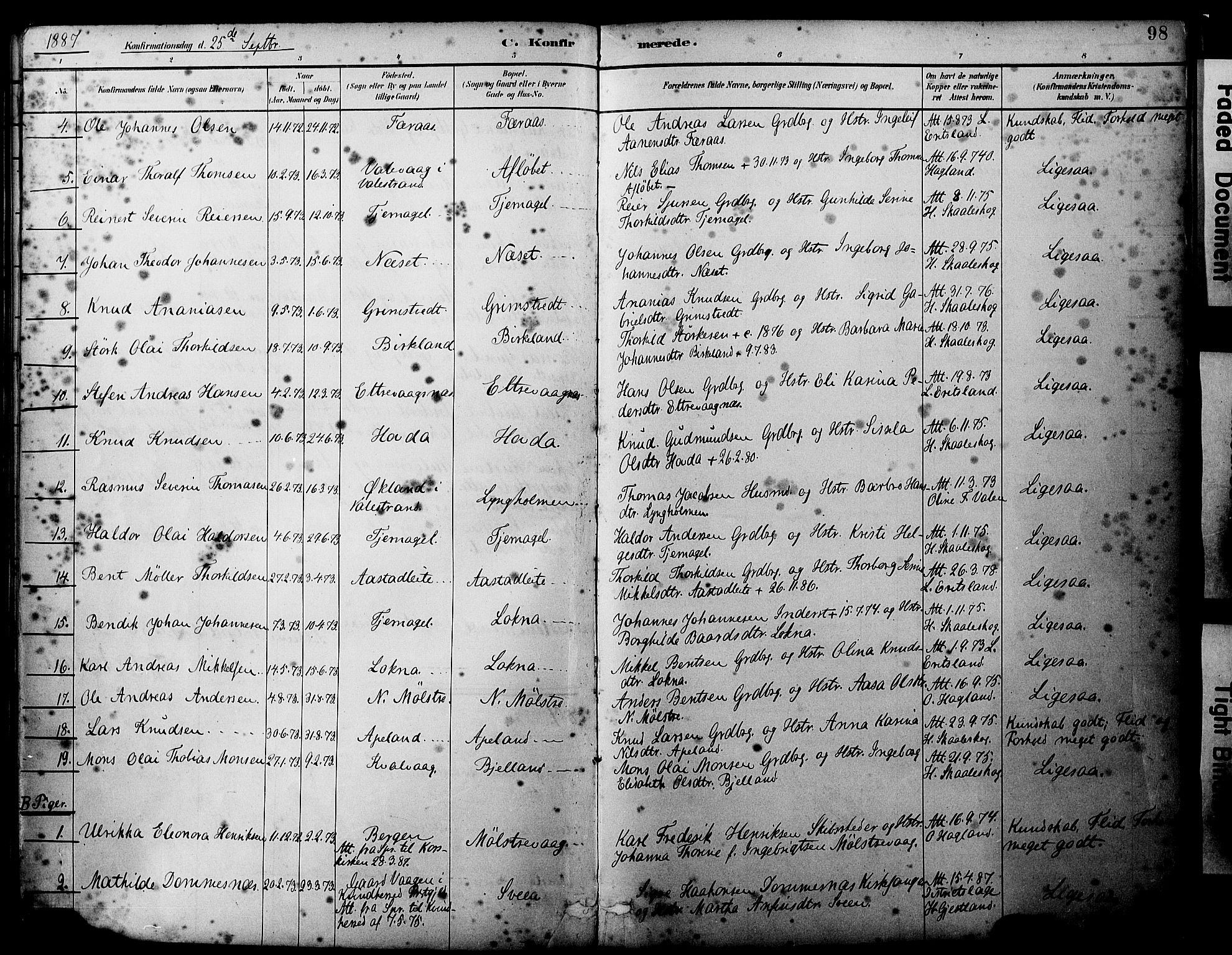 Sveio Sokneprestembete, AV/SAB-A-78501/H/Haa: Parish register (official) no. B 2, 1883-1894, p. 98