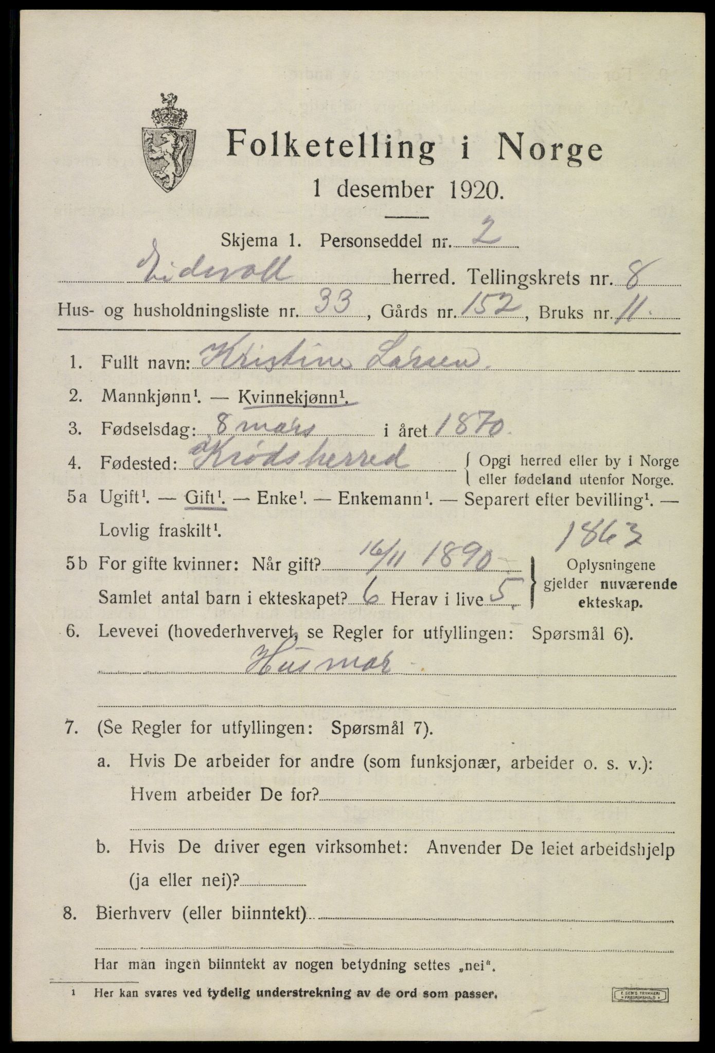 SAO, 1920 census for Eidsvoll, 1920, p. 13321