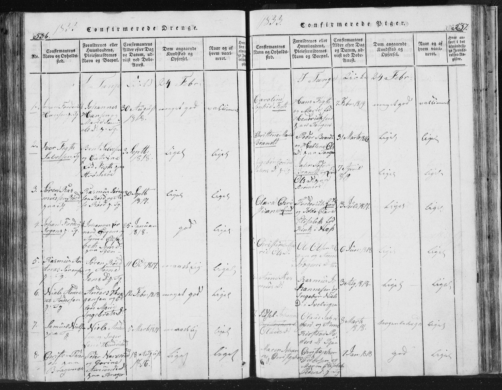 Strømsø kirkebøker, AV/SAKO-A-246/F/Fb/L0004: Parish register (official) no. II 4, 1814-1843, p. 536-537