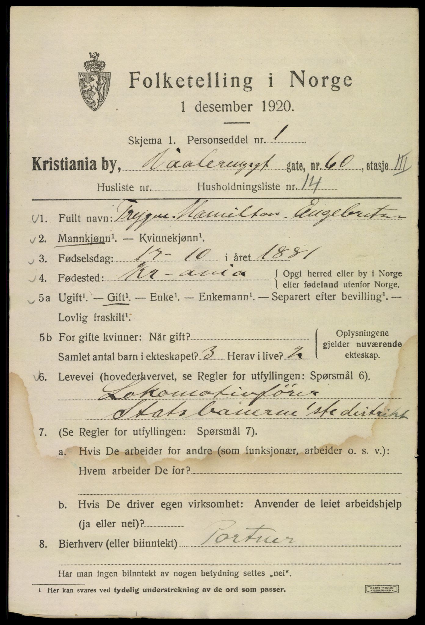 SAO, 1920 census for Kristiania, 1920, p. 626621