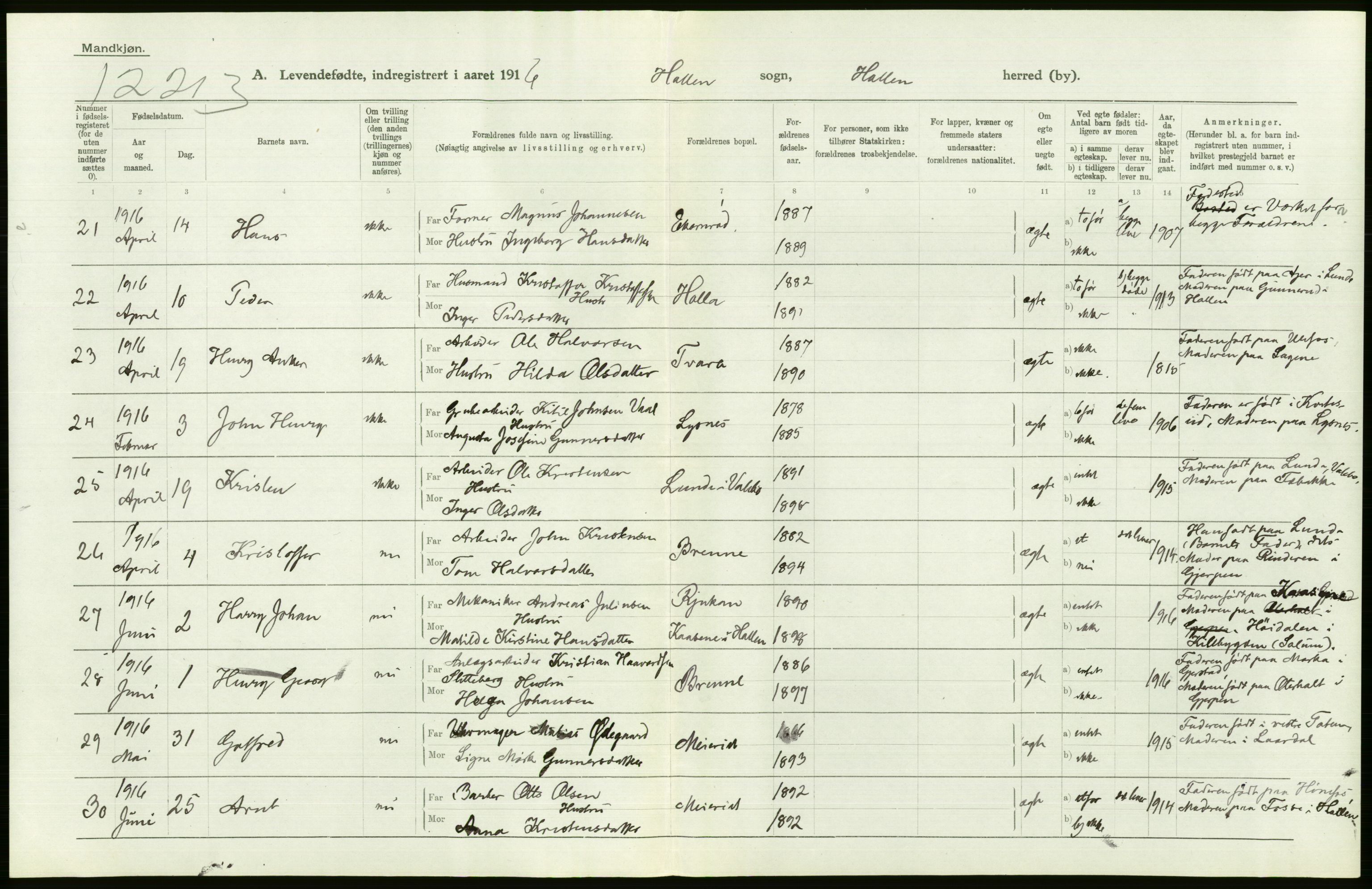 Statistisk sentralbyrå, Sosiodemografiske emner, Befolkning, AV/RA-S-2228/D/Df/Dfb/Dfbf/L0022: Bratsberg amt: Levendefødte menn og kvinner. Bygder., 1916, p. 316