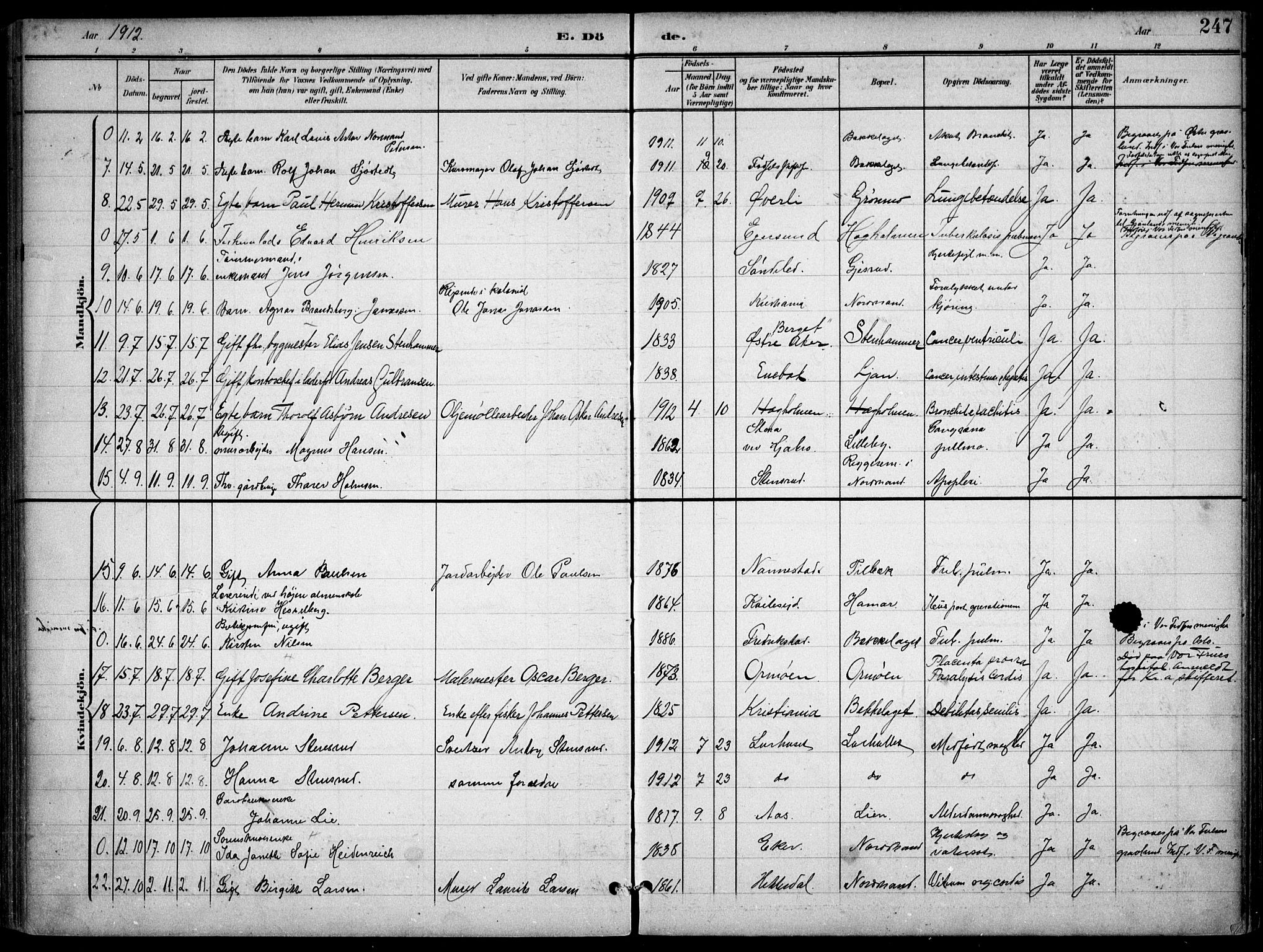 Nordstrand prestekontor Kirkebøker, SAO/A-10362a/F/Fa/L0001: Parish register (official) no. I 1, 1900-1914, p. 247