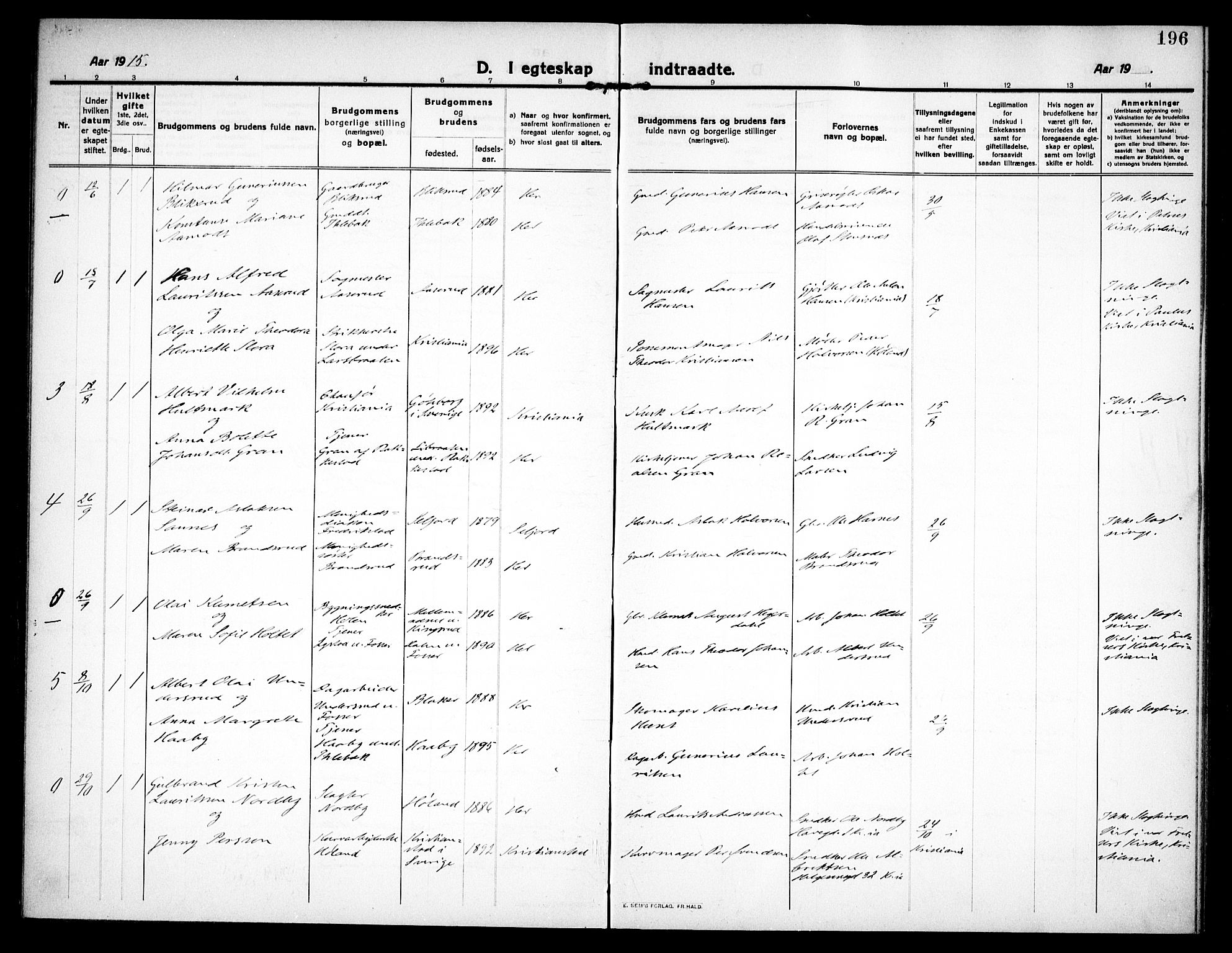 Høland prestekontor Kirkebøker, SAO/A-10346a/F/Fa/L0016: Parish register (official) no. I 16, 1912-1921, p. 196