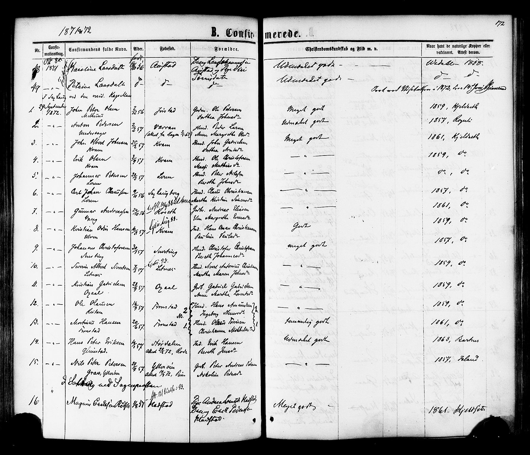 Ministerialprotokoller, klokkerbøker og fødselsregistre - Nord-Trøndelag, SAT/A-1458/730/L0284: Parish register (official) no. 730A09, 1866-1878, p. 172