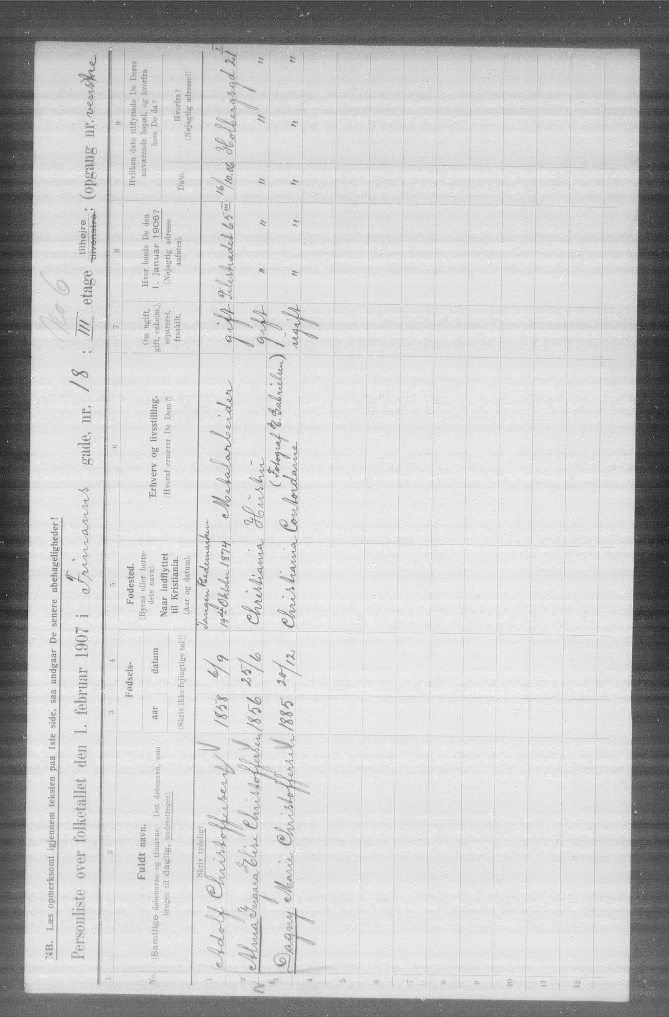 OBA, Municipal Census 1907 for Kristiania, 1907, p. 13663