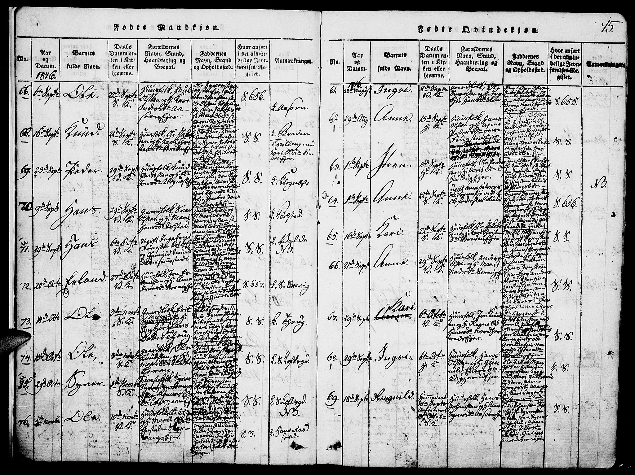 Vågå prestekontor, SAH/PREST-076/H/Ha/Hab/L0001: Parish register (copy) no. 1, 1815-1827, p. 14-15