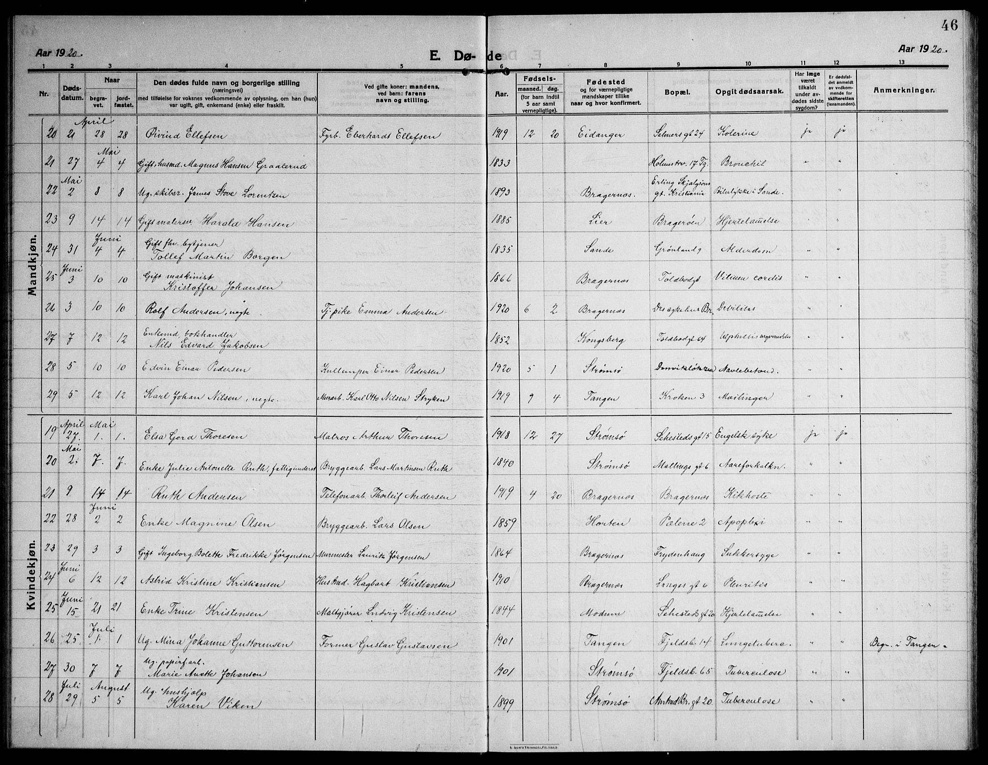 Strømsø kirkebøker, AV/SAKO-A-246/F/Fa/L0028: Parish register (official) no. I 29, 1914-1937, p. 46