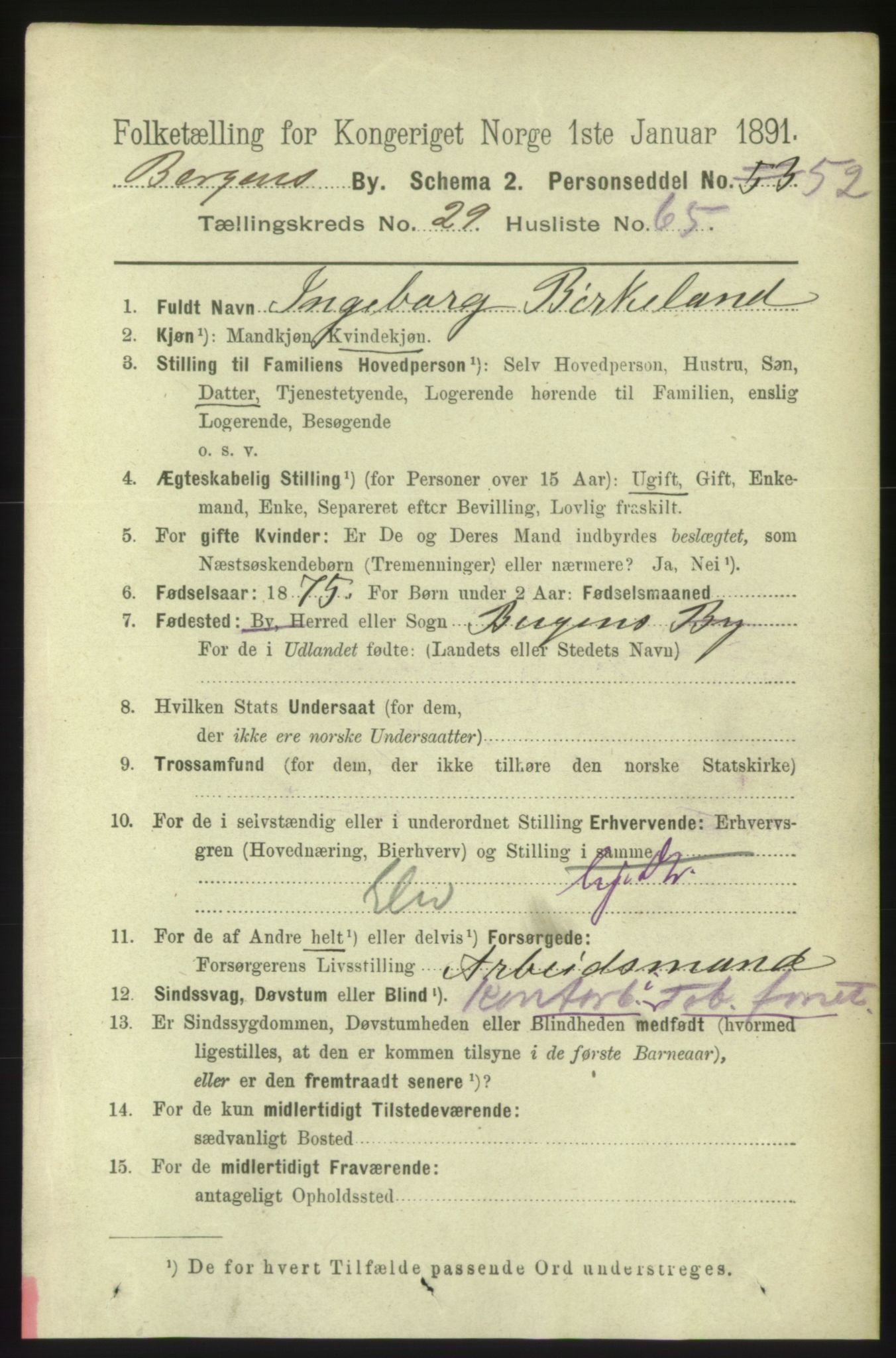 RA, 1891 Census for 1301 Bergen, 1891, p. 38095