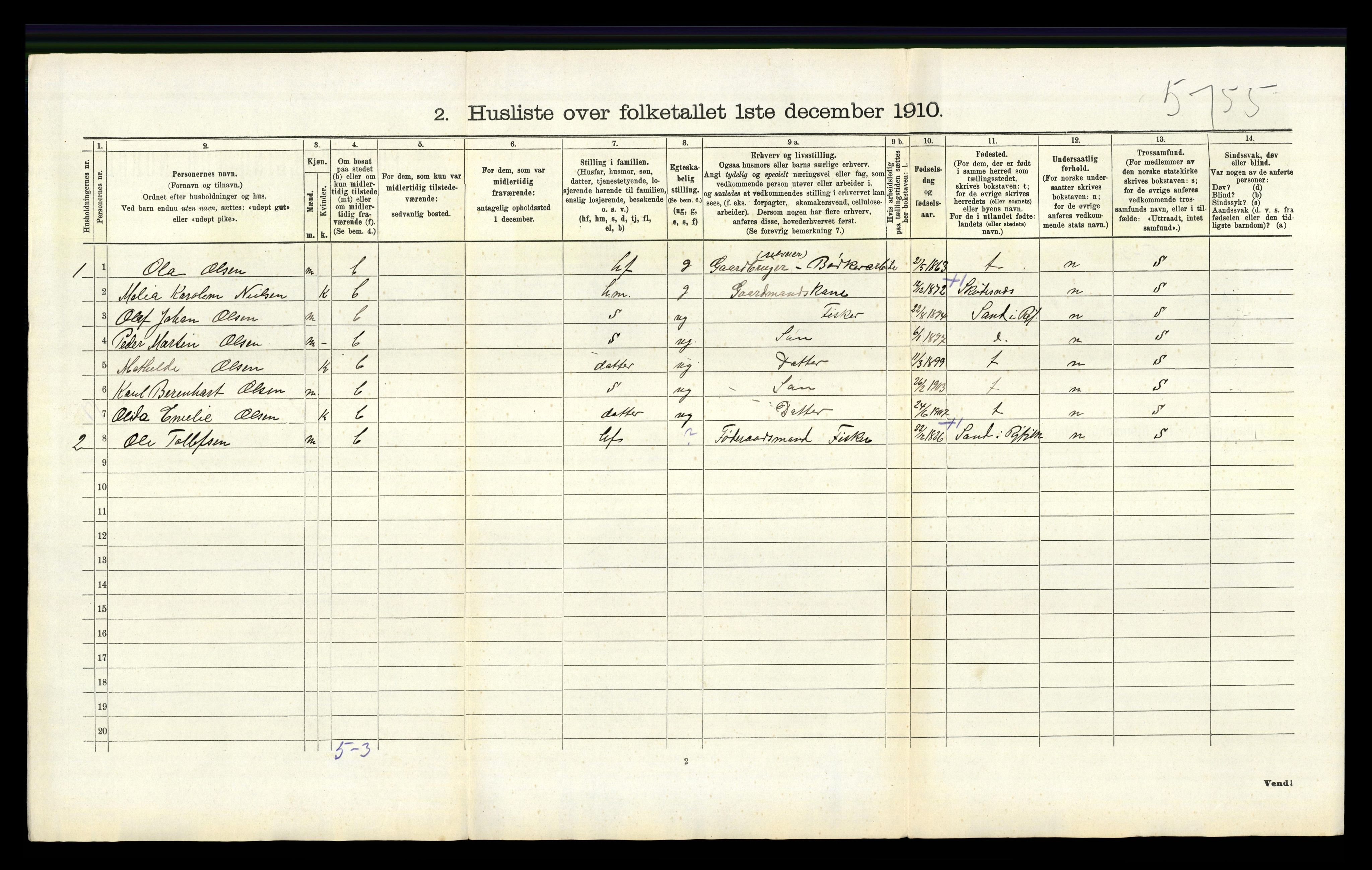 RA, 1910 census for Vikedal, 1910, p. 1044