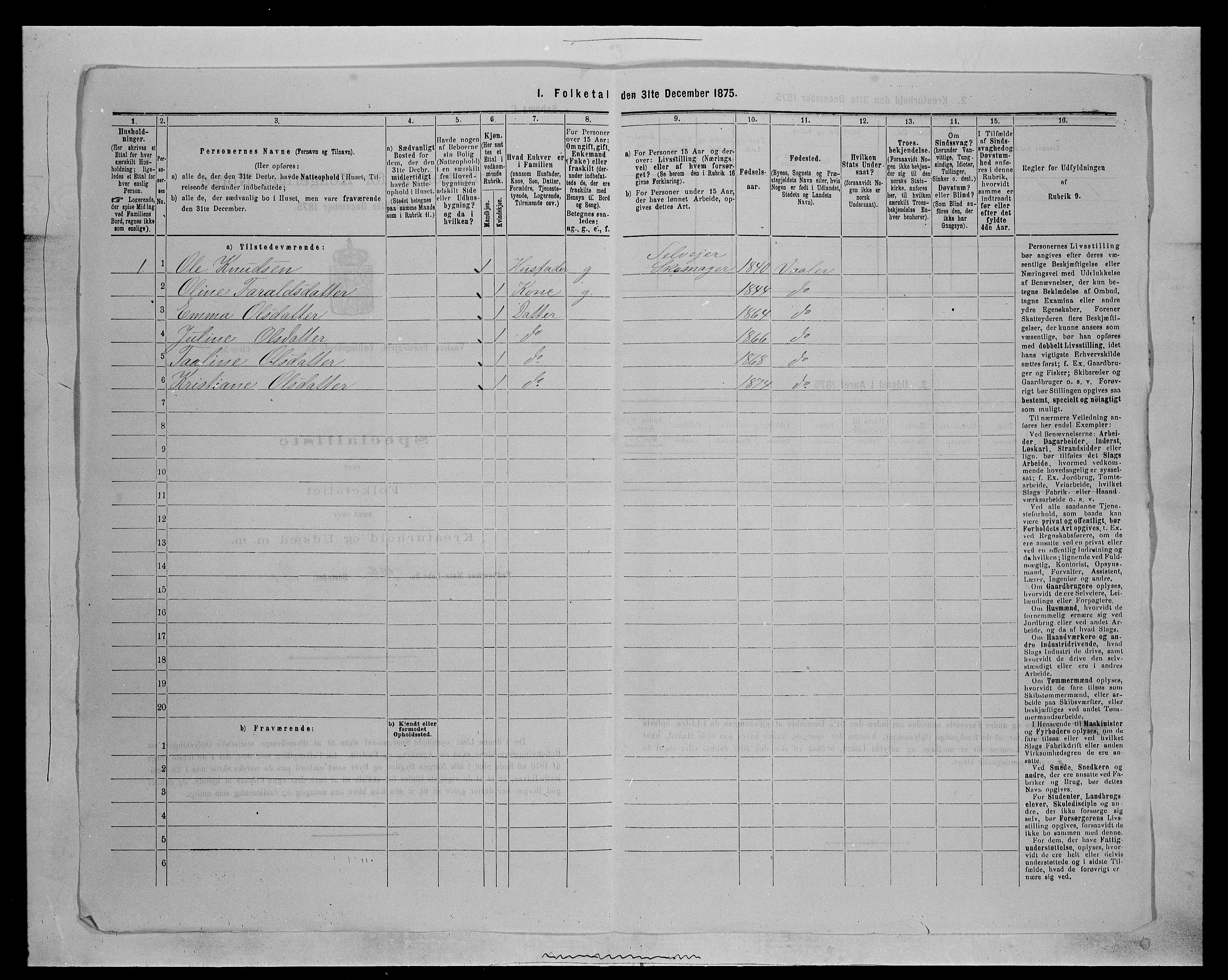 SAH, 1875 census for 0426P Våler parish (Hedmark), 1875, p. 1020