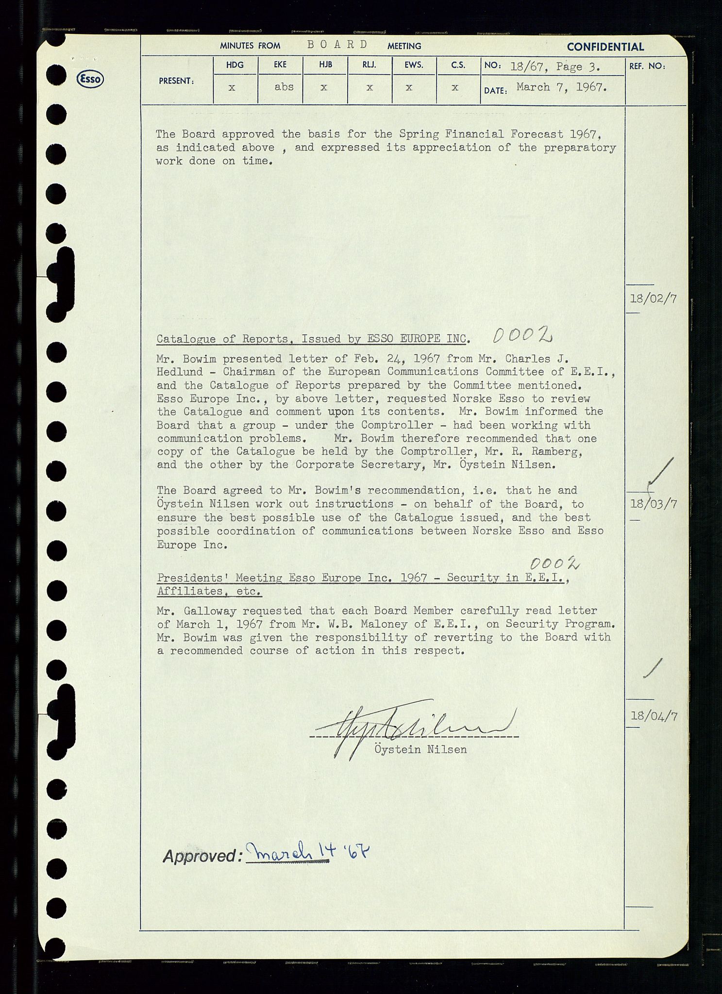 Pa 0982 - Esso Norge A/S, AV/SAST-A-100448/A/Aa/L0002/0003: Den administrerende direksjon Board minutes (styrereferater) / Den administrerende direksjon Board minutes (styrereferater), 1967, p. 38