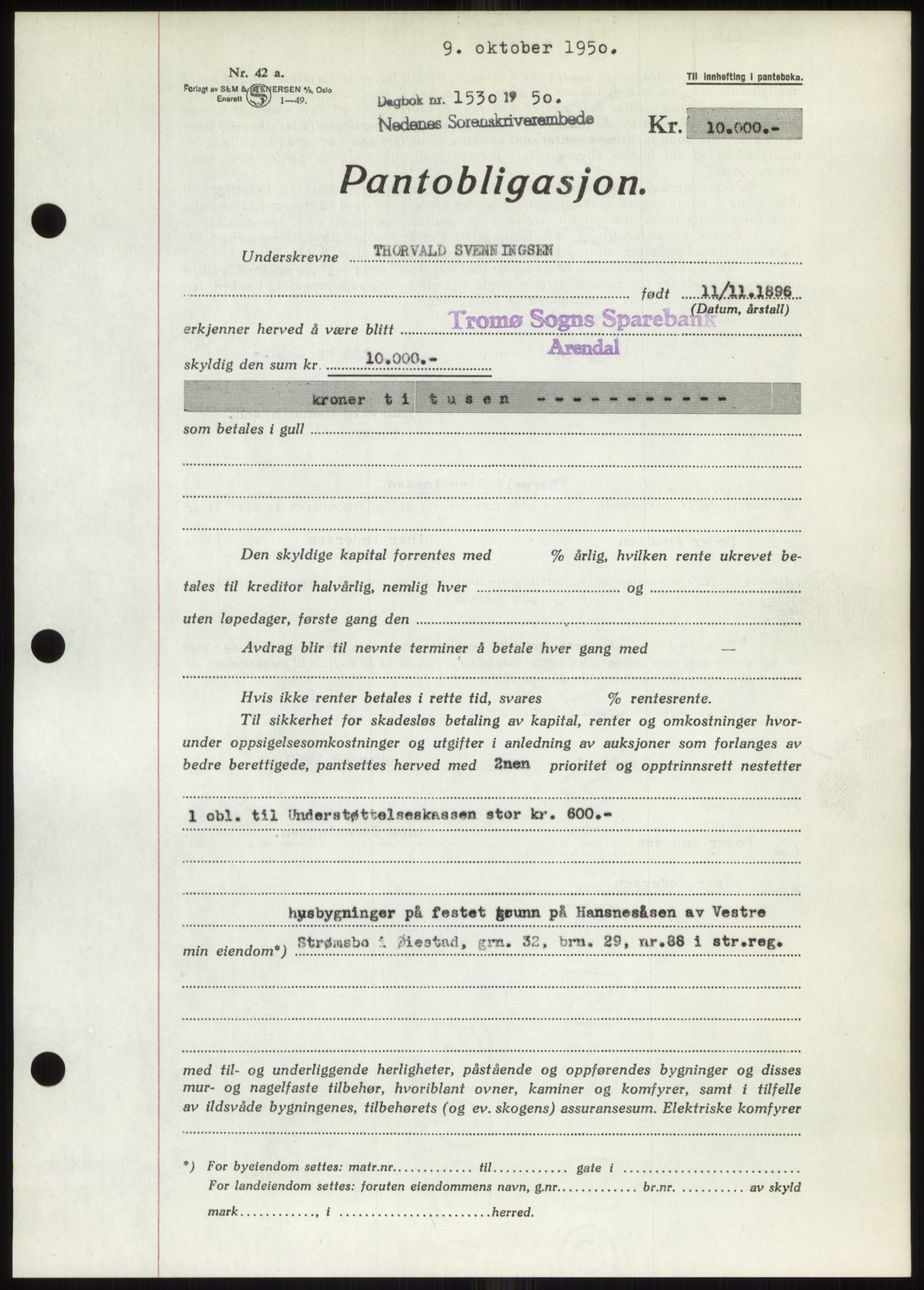 Nedenes sorenskriveri, AV/SAK-1221-0006/G/Gb/Gbb/L0008: Mortgage book no. B8, 1950-1950, Diary no: : 1530/1950