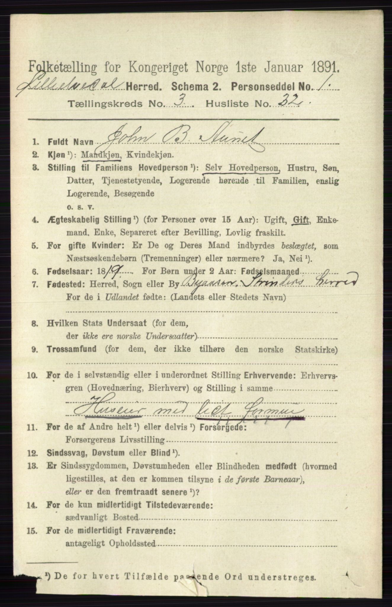 RA, 1891 census for 0438 Lille Elvedalen, 1891, p. 1290