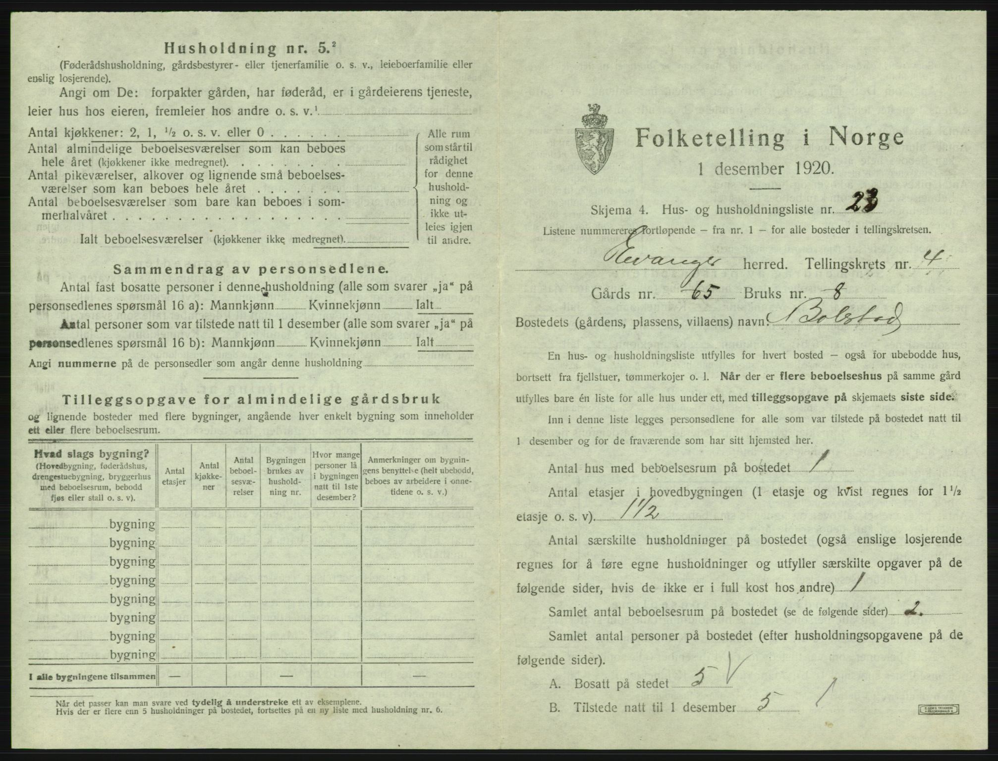 SAB, 1920 census for Evanger, 1920, p. 221