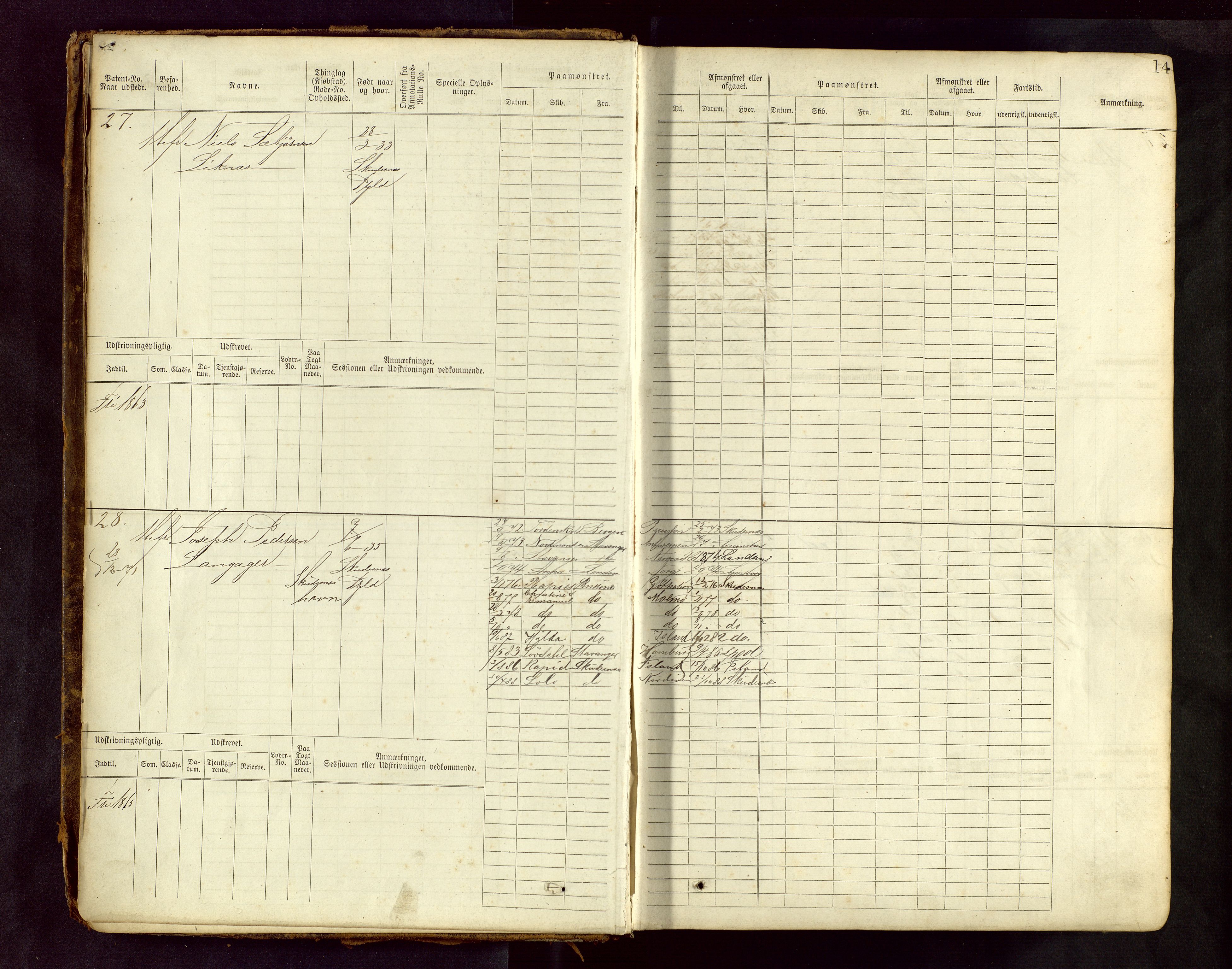 Haugesund sjømannskontor, AV/SAST-A-102007/F/Fb/Fbb/L0001: Sjøfartsrulle Skudenes krets No 1 - 958, 1860-1948, p. 14