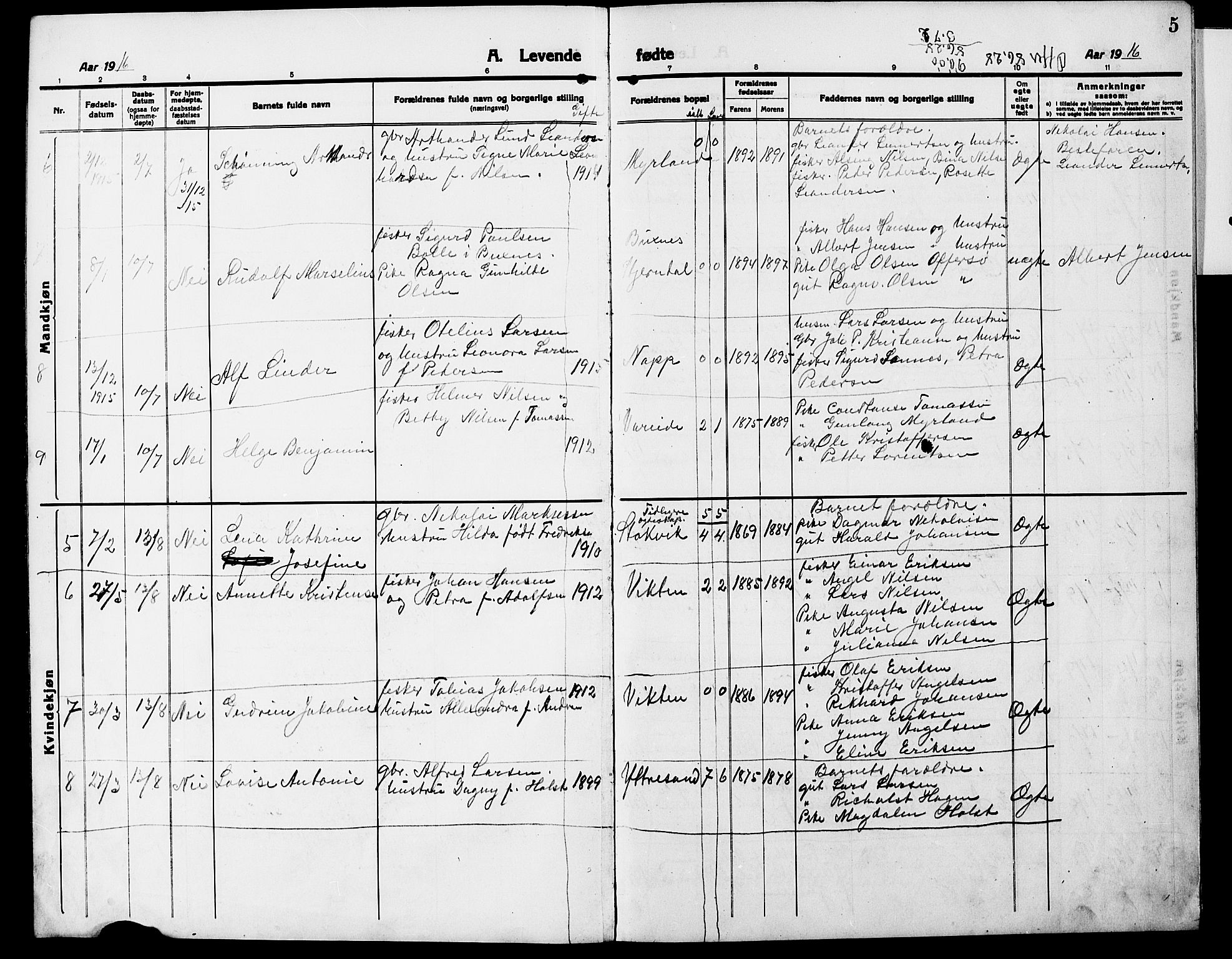 Ministerialprotokoller, klokkerbøker og fødselsregistre - Nordland, SAT/A-1459/885/L1215: Parish register (copy) no. 885C04, 1916-1929, p. 5