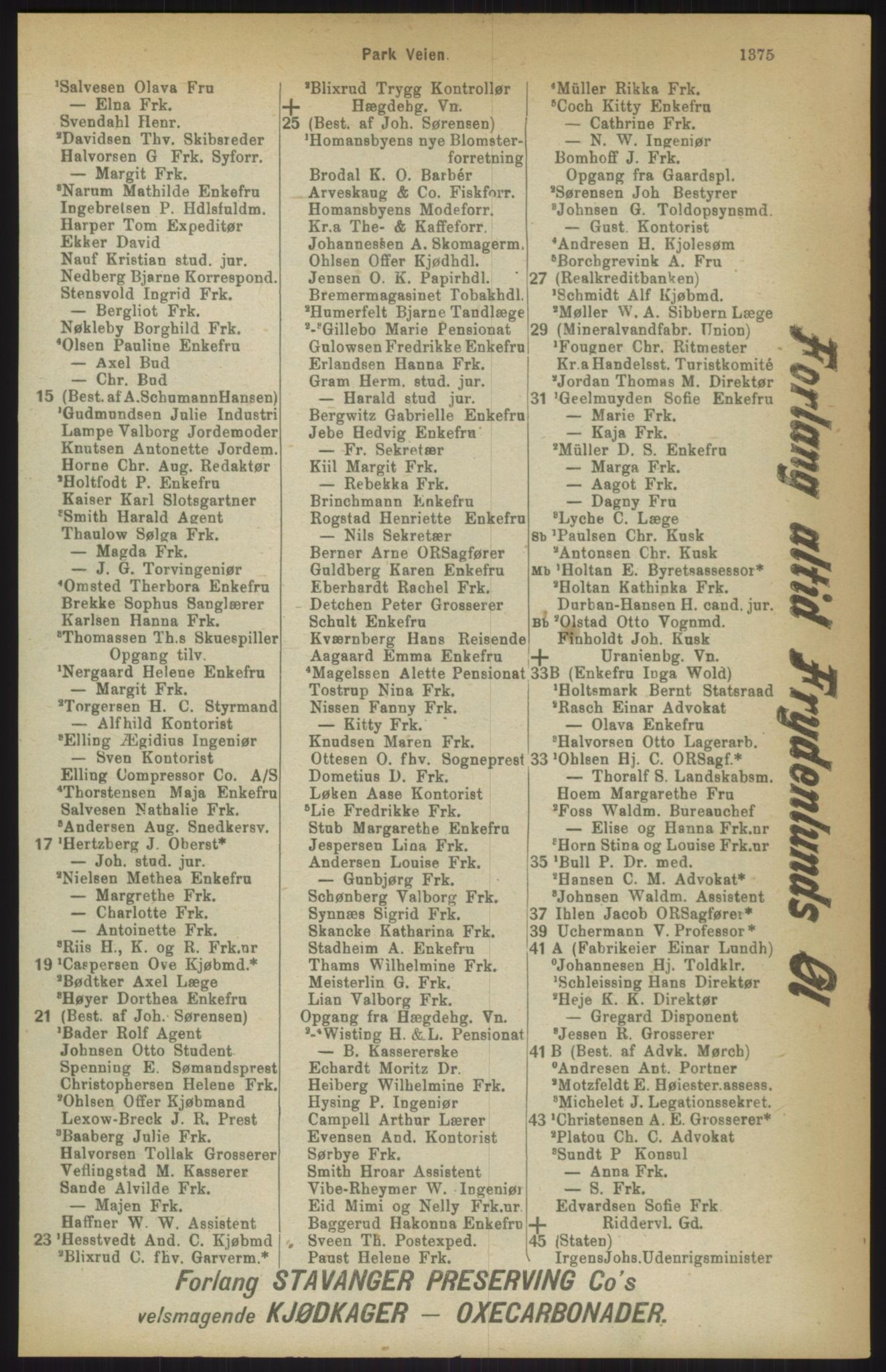 Kristiania/Oslo adressebok, PUBL/-, 1911, p. 1375