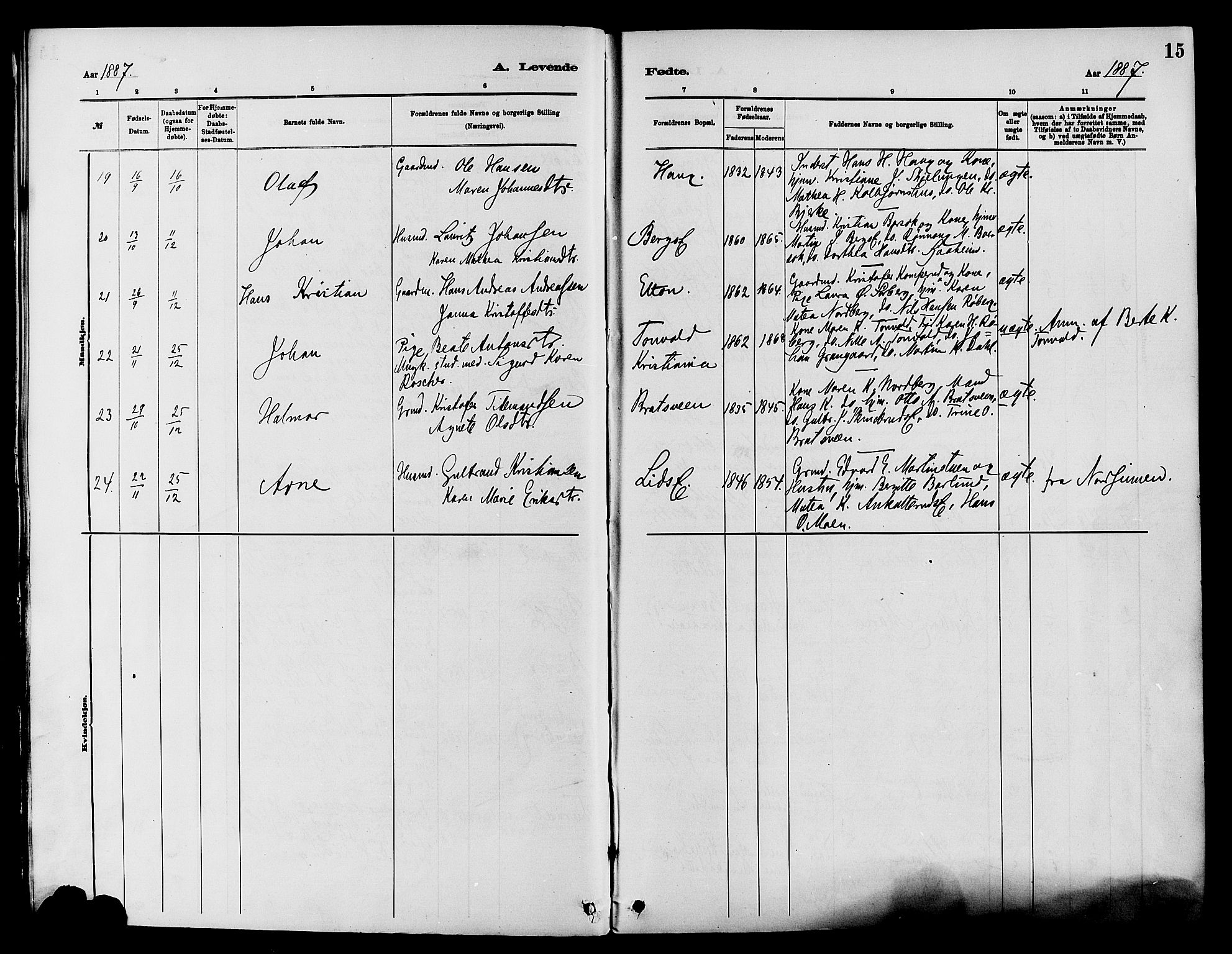 Nordre Land prestekontor, AV/SAH-PREST-124/H/Ha/Haa/L0003: Parish register (official) no. 3, 1882-1896, p. 15