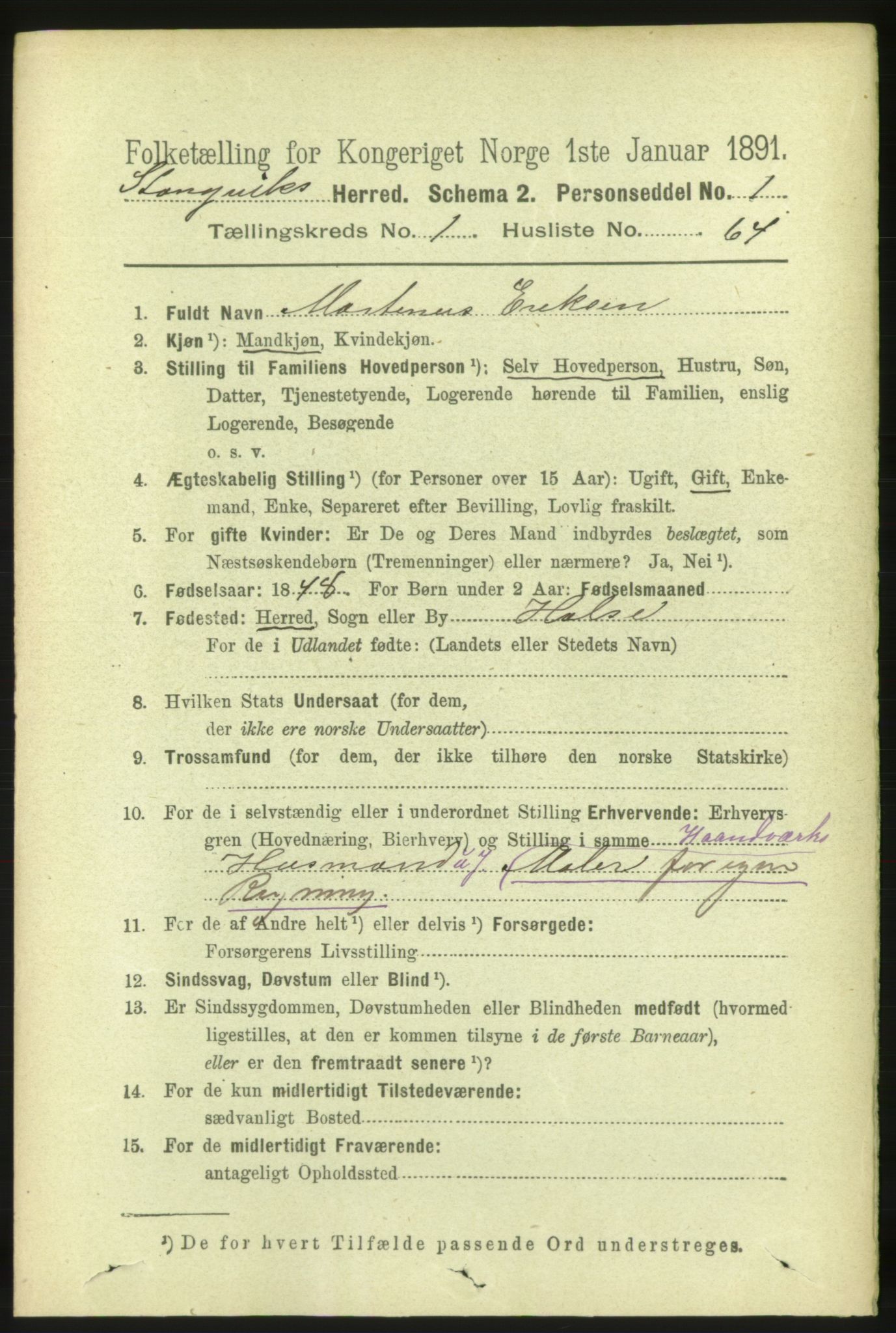 RA, 1891 census for 1564 Stangvik, 1891, p. 575