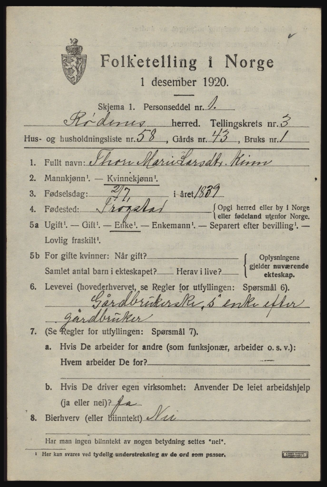 SAO, 1920 census for Rødenes, 1920, p. 2340