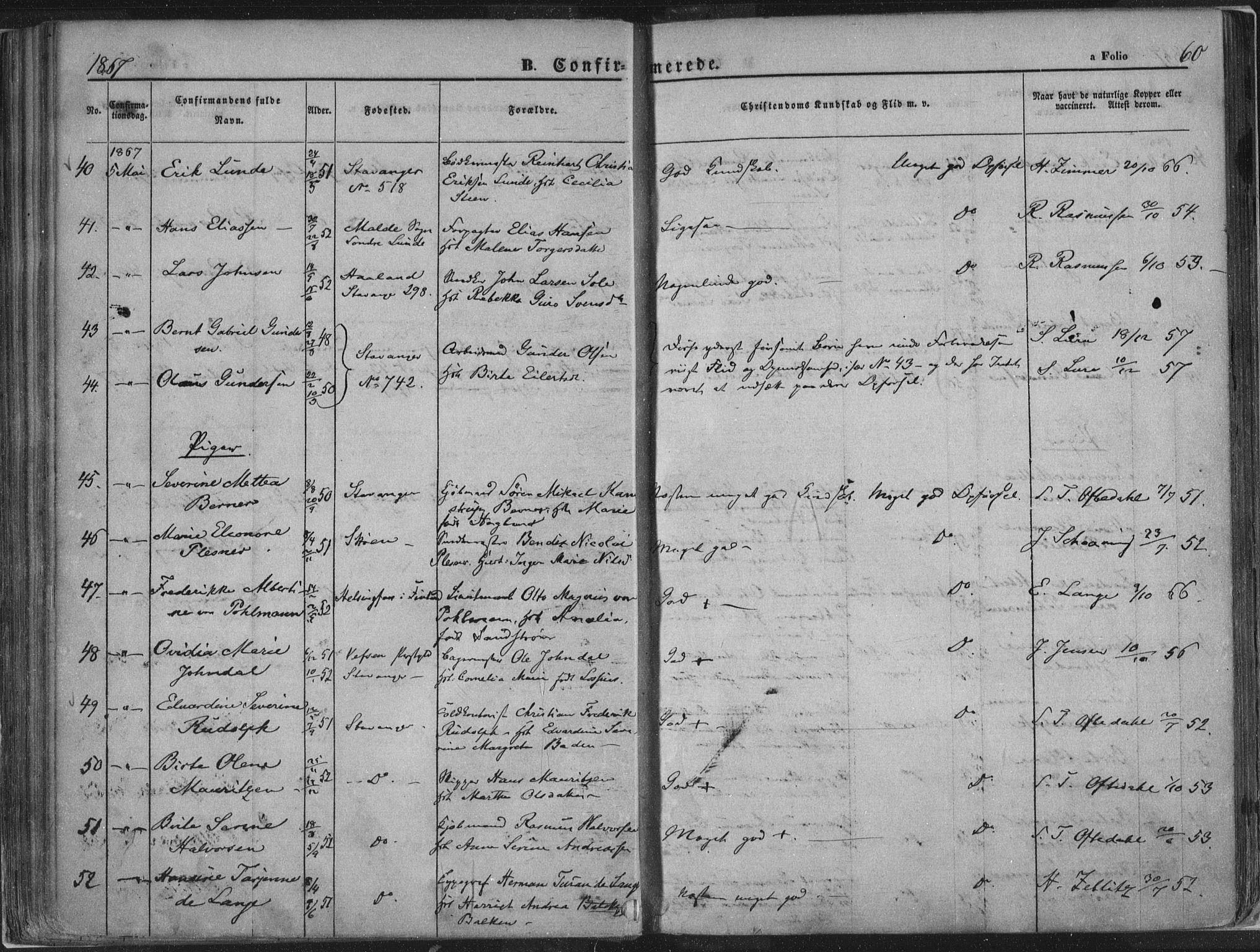 Domkirken sokneprestkontor, AV/SAST-A-101812/001/30/30BA/L0018: Parish register (official) no. A 17, 1857-1877, p. 60