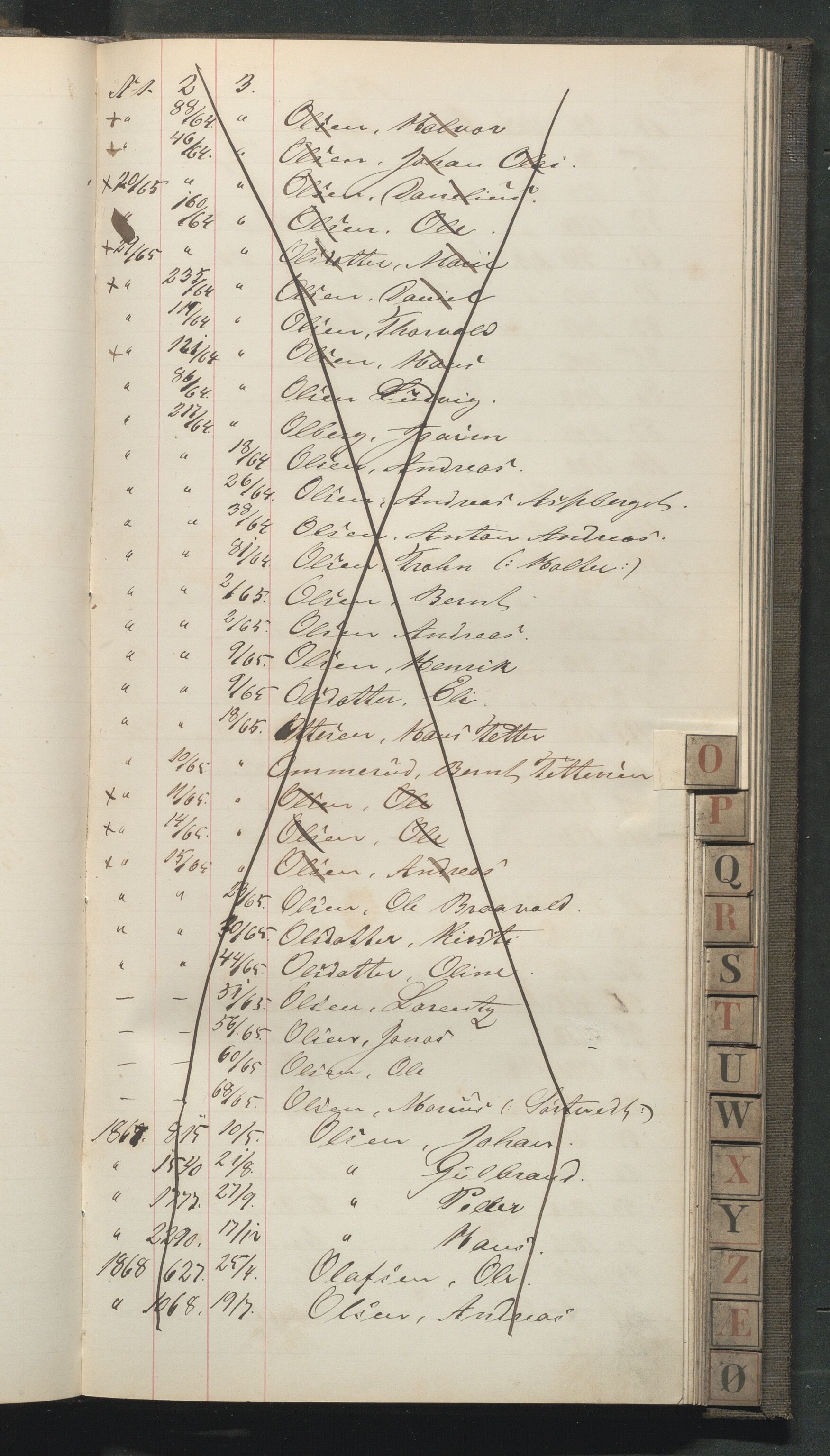 Fattigvesenet, OBA/A-20045/Fr/L0002: Klientregister, 1867-1874, p. 47