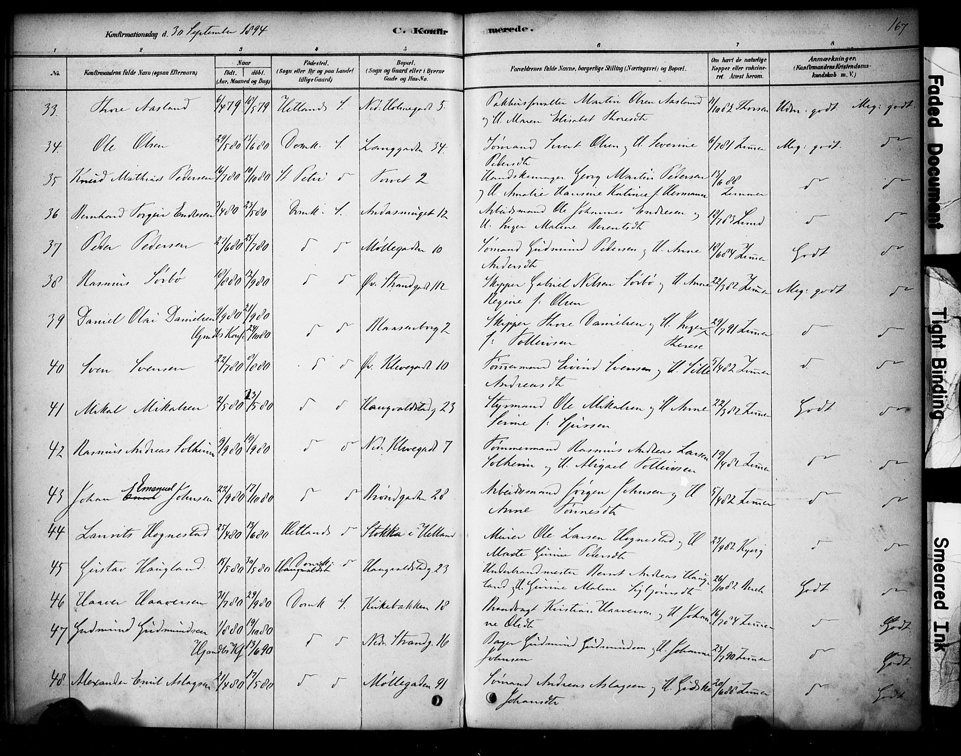 Domkirken sokneprestkontor, AV/SAST-A-101812/001/30/30BA/L0028: Parish register (official) no. A 27, 1878-1896, p. 167