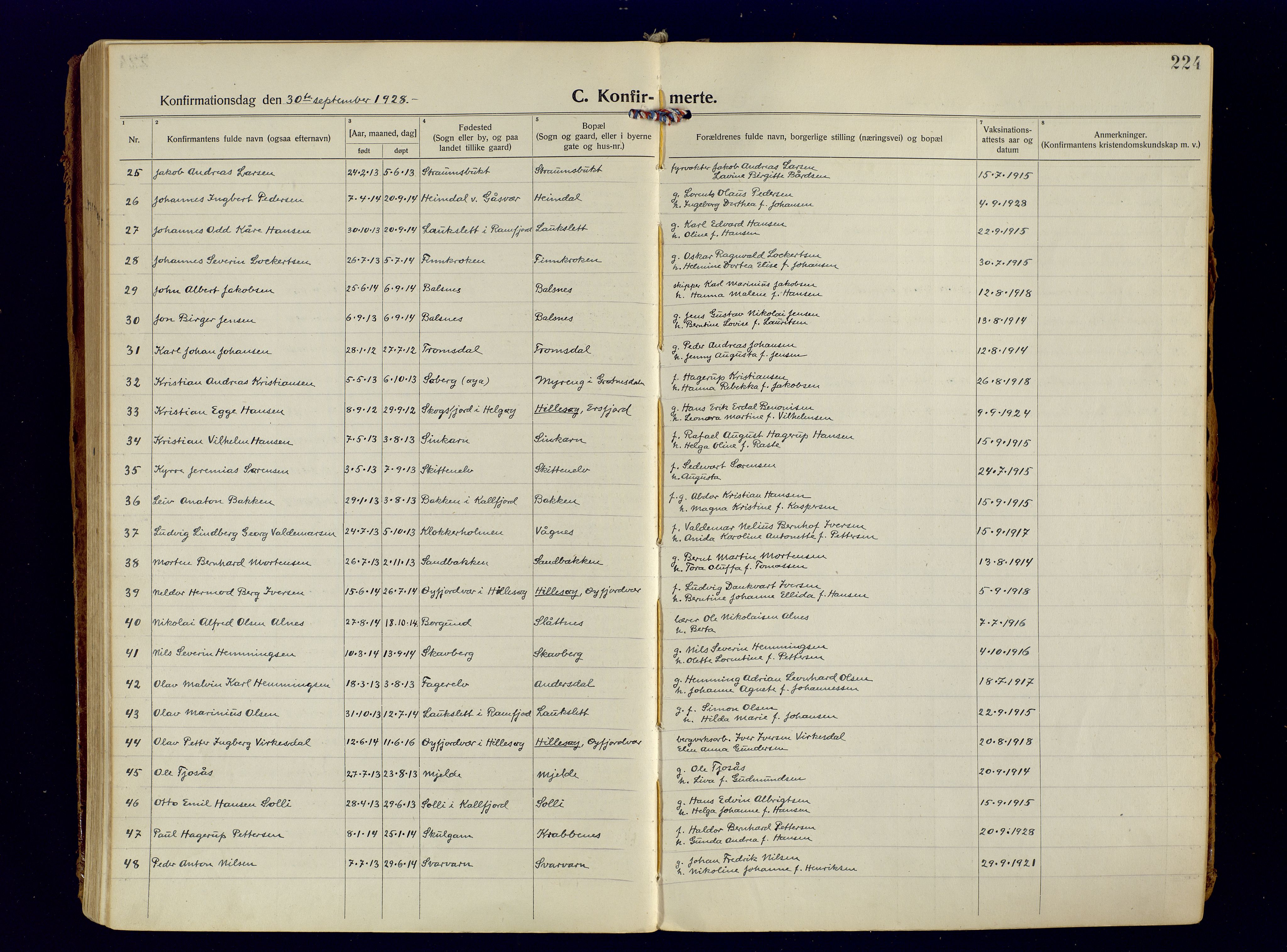 Tromsøysund sokneprestkontor, AV/SATØ-S-1304/G/Ga/L0009kirke: Parish register (official) no. 9, 1922-1934, p. 224