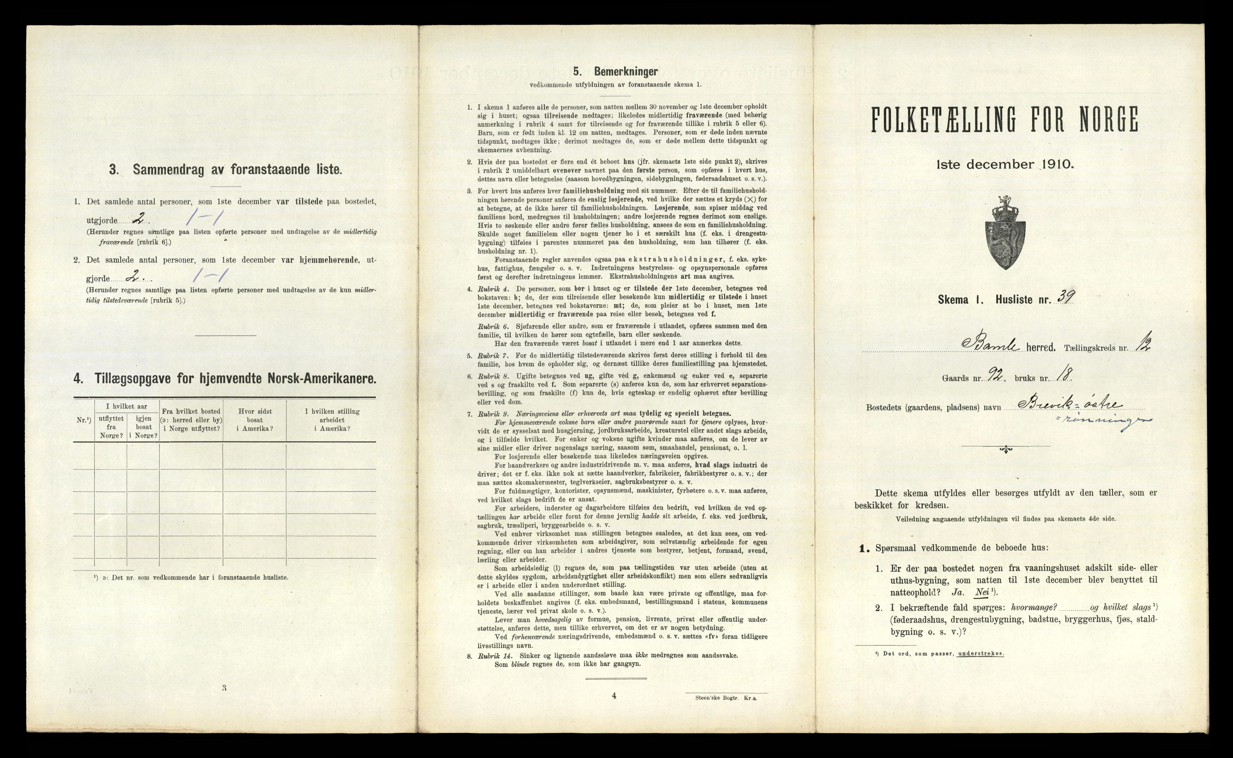 RA, 1910 census for Bamble, 1910, p. 1560