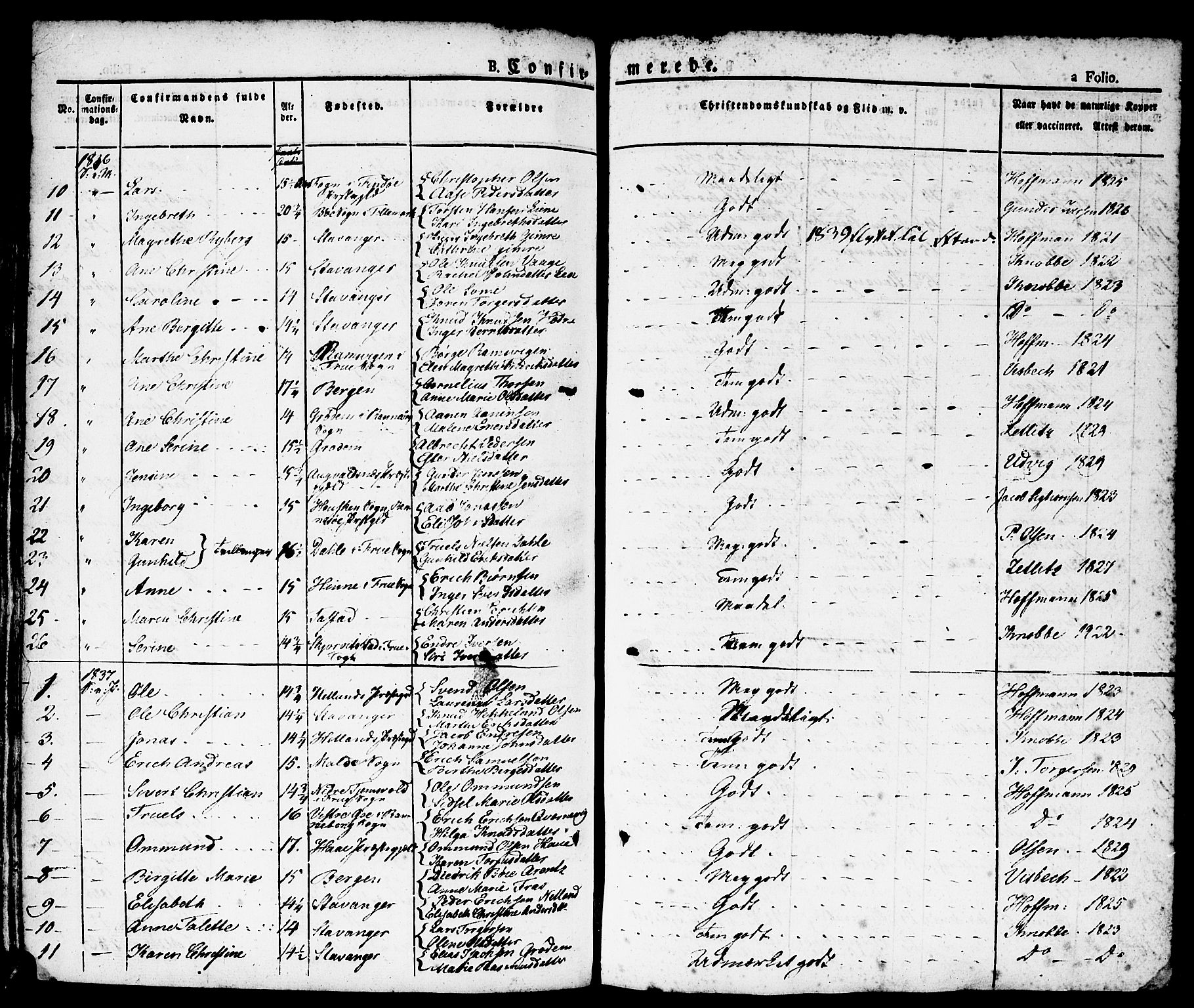 Domkirken sokneprestkontor, SAST/A-101812/001/30/30BA/L0011: Parish register (official) no. A 11, 1832-1856