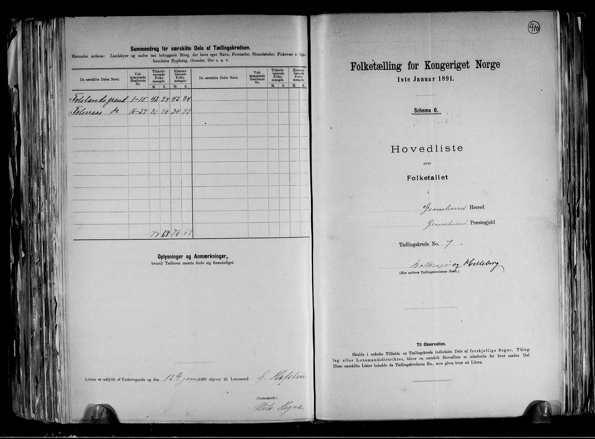 RA, 1891 census for 0824 Gransherad, 1891, p. 17