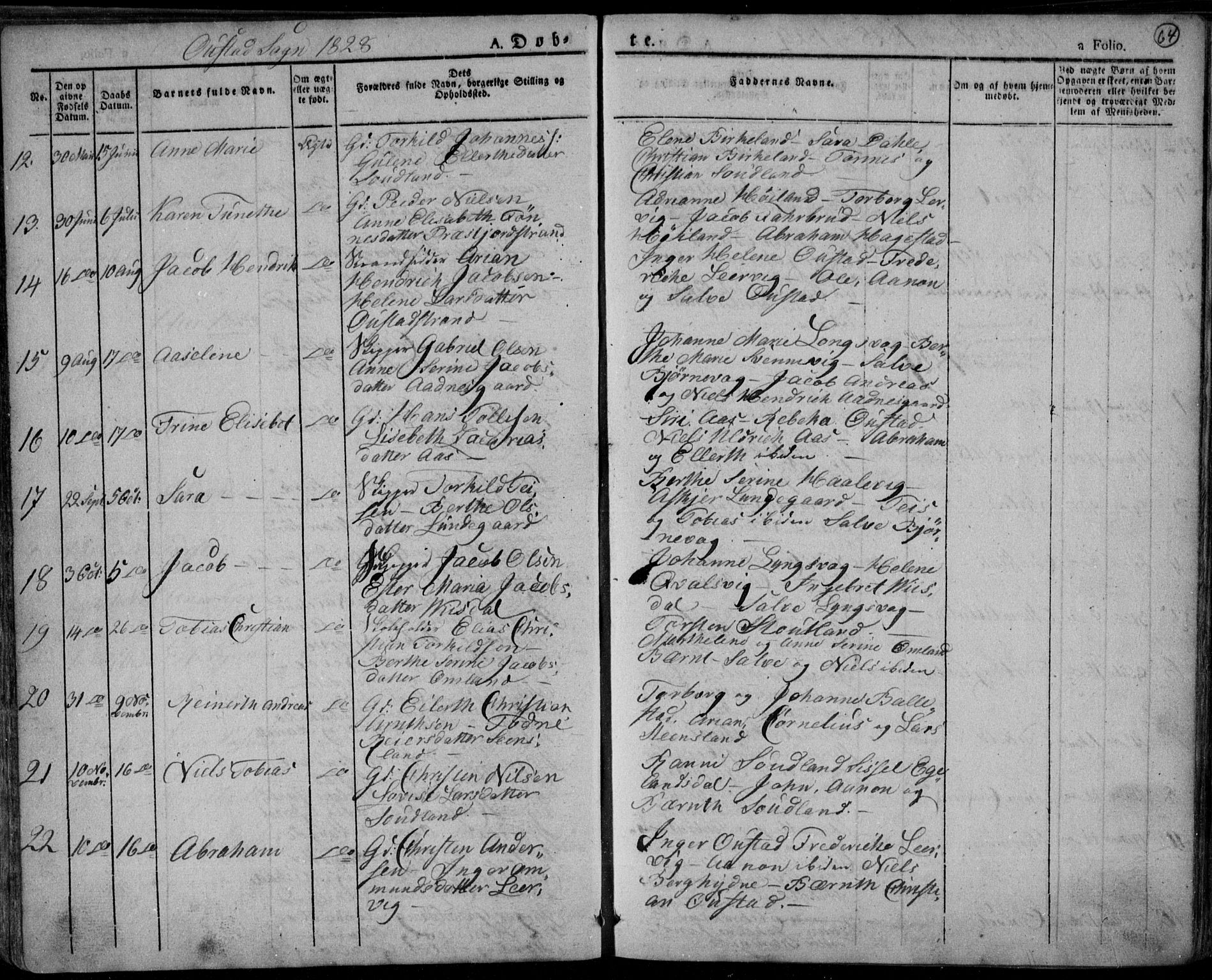 Lyngdal sokneprestkontor, AV/SAK-1111-0029/F/Fa/Fac/L0007: Parish register (official) no. A 7, 1825-1838, p. 64