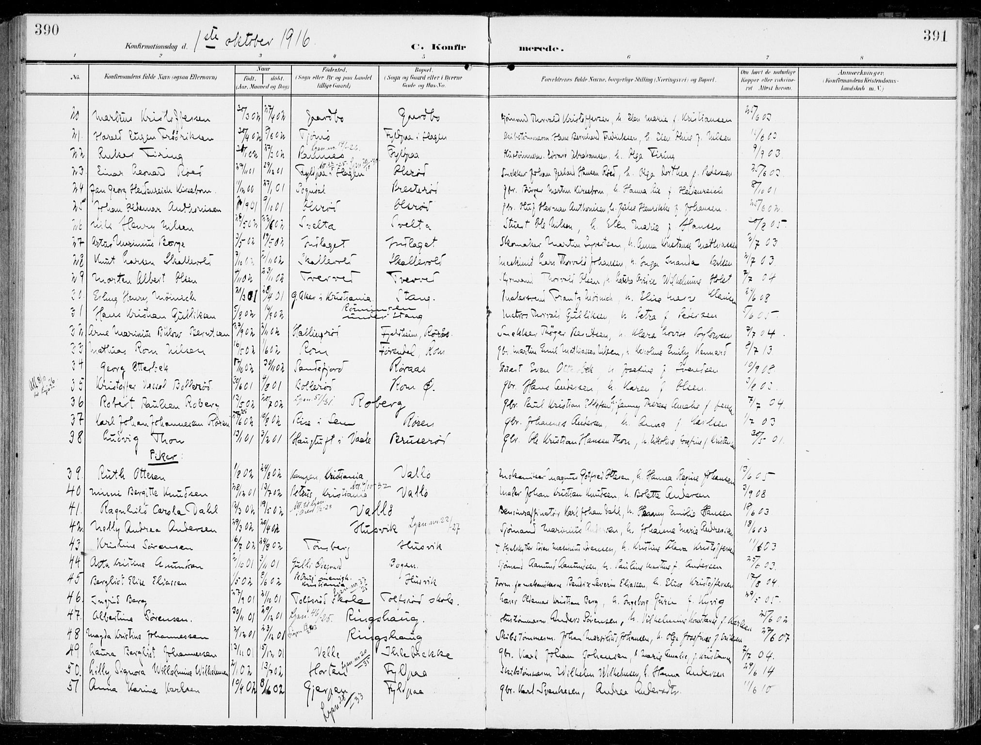 Sem kirkebøker, SAKO/A-5/F/Fb/L0006: Parish register (official) no. II 6, 1905-1918, p. 390-391