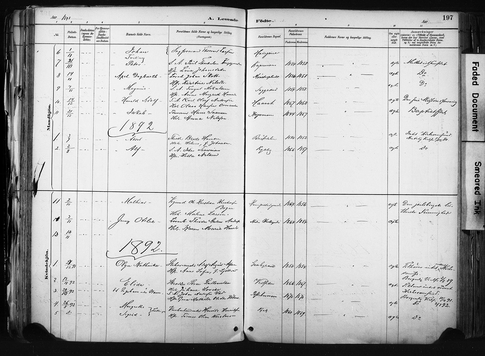 Kongsberg kirkebøker, AV/SAKO-A-22/F/Fb/L0002: Parish register (official) no. II 2, 1886-1896, p. 197
