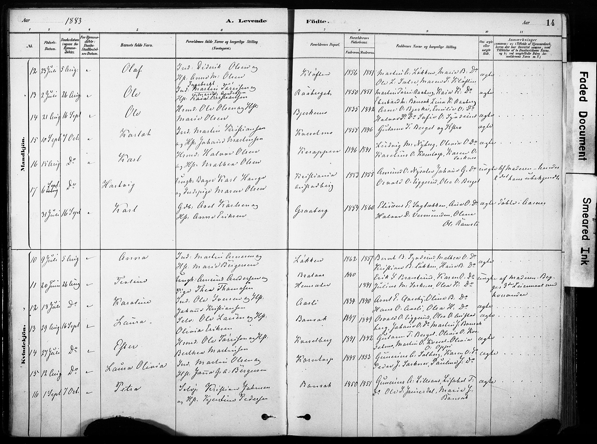 Hof prestekontor, SAH/PREST-038/H/Ha/Haa/L0011: Parish register (official) no. 11, 1879-1911, p. 14