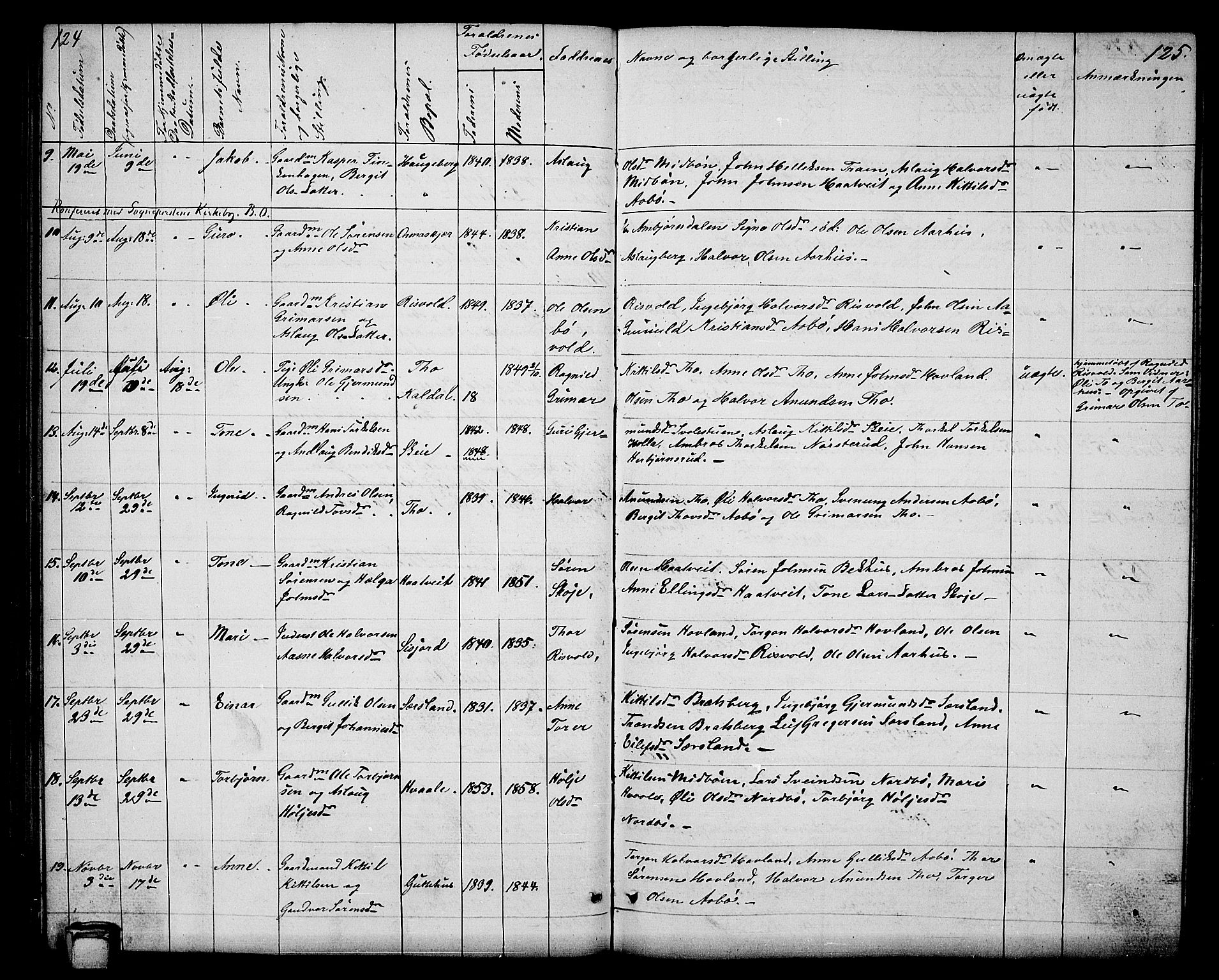 Hjartdal kirkebøker, SAKO/A-270/G/Ga/L0002: Parish register (copy) no. I 2, 1854-1888, p. 124-125