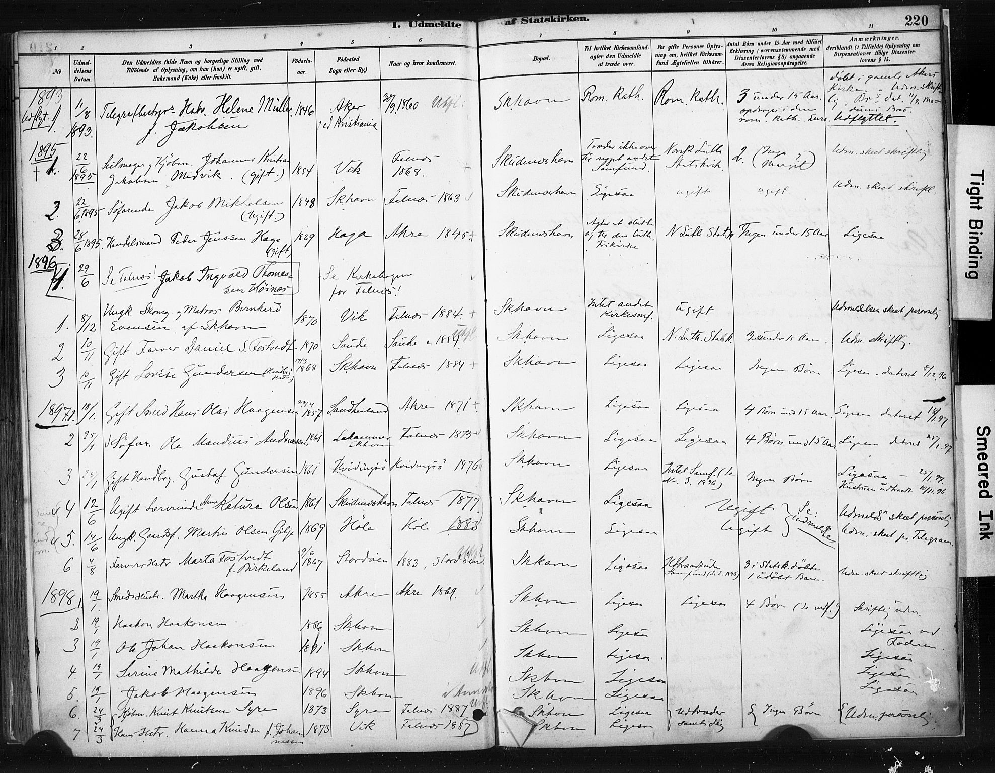 Skudenes sokneprestkontor, SAST/A -101849/H/Ha/Haa/L0008: Parish register (official) no. A 5, 1882-1912, p. 220