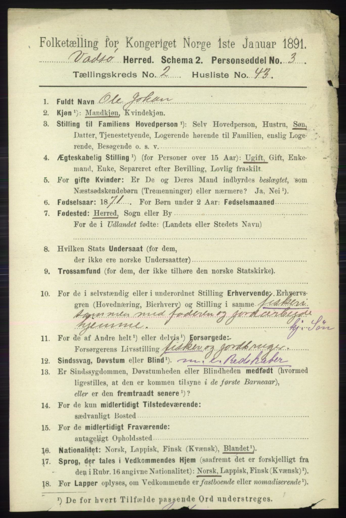 RA, 1891 census for 2029 Vadsø, 1891, p. 730