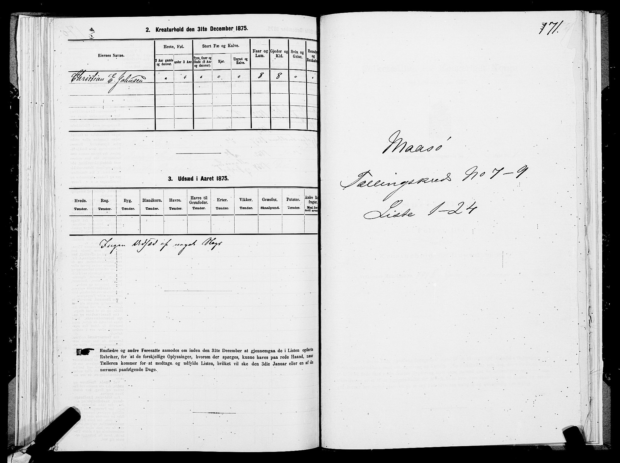 SATØ, 1875 census for 2018P Måsøy, 1875, p. 1171