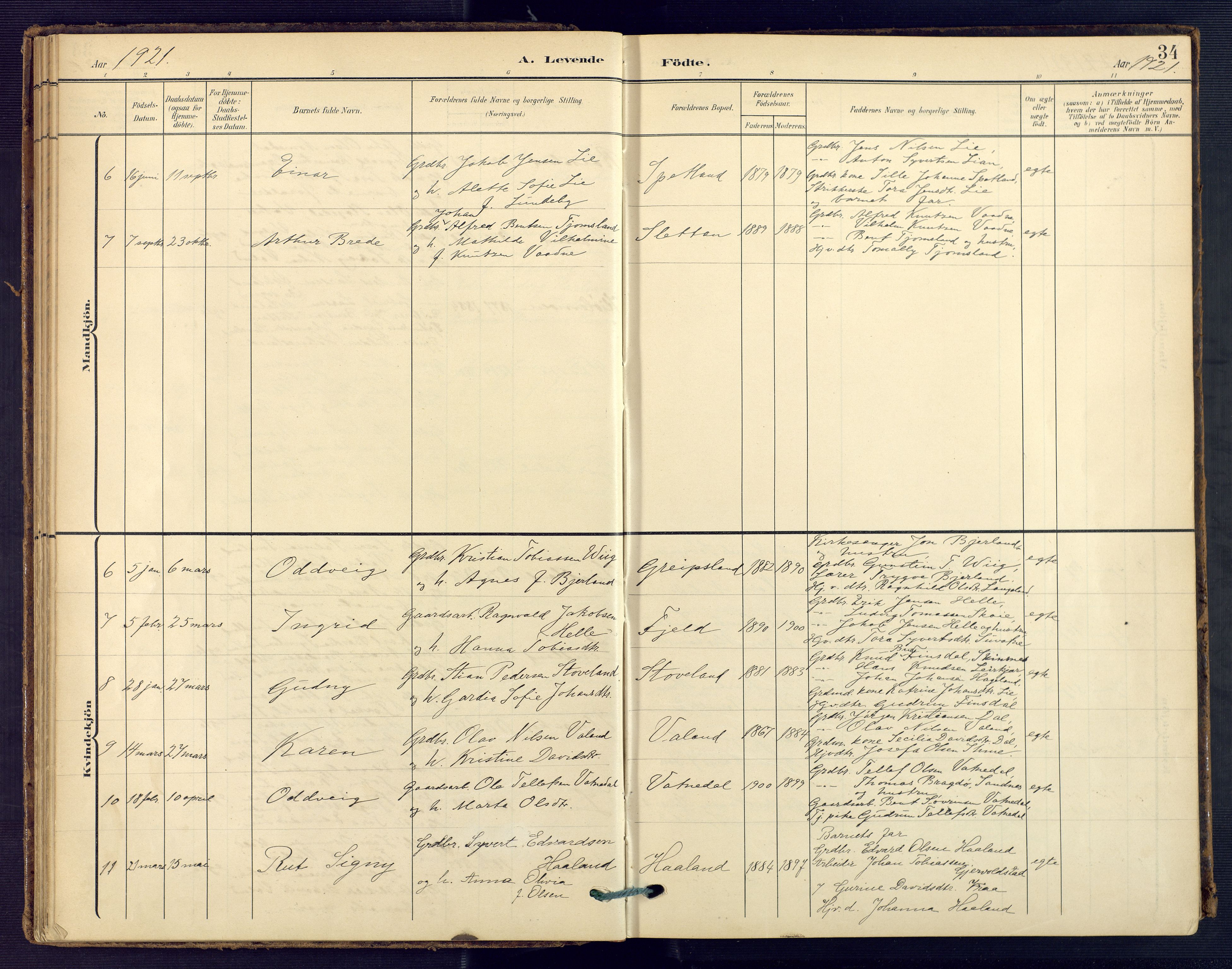 Holum sokneprestkontor, SAK/1111-0022/F/Fa/Faa/L0008: Parish register (official) no. A 8, 1908-1929, p. 34