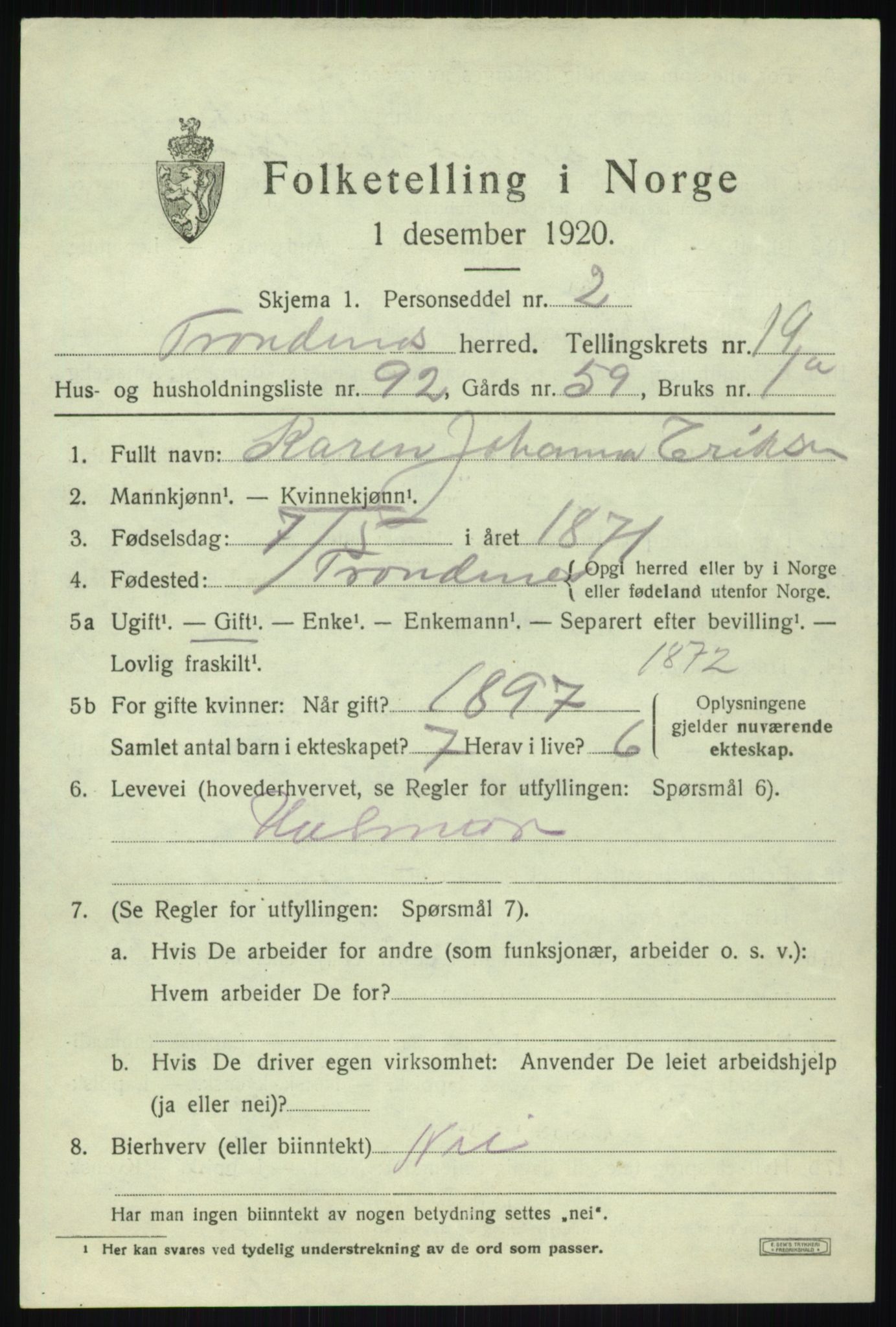 SATØ, 1920 census for Trondenes, 1920, p. 15012